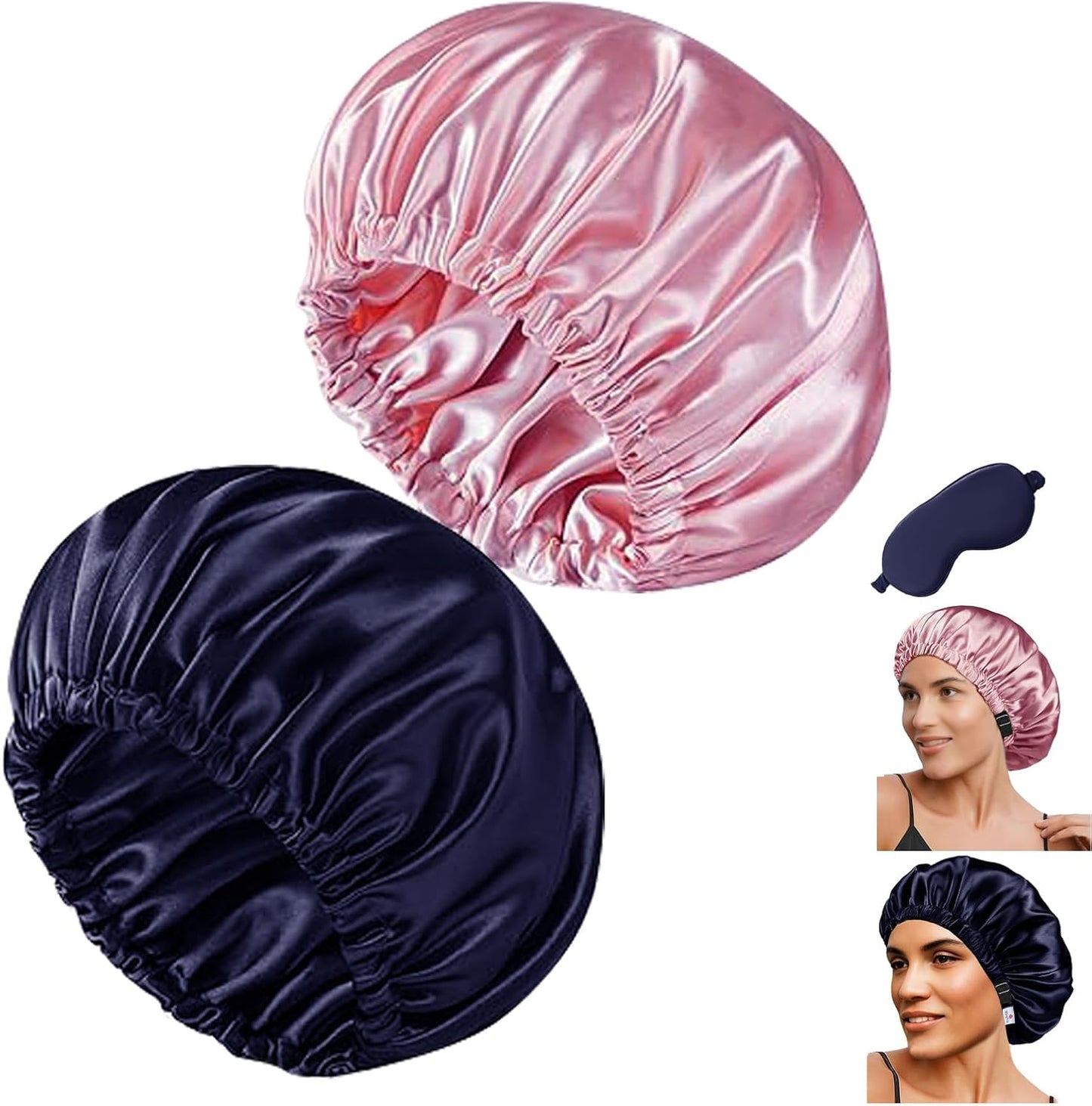 Satin Bonnet Hair Caps for Sleeping - 3 Pcs Silky Night Bonnets for Curly Hair | Women's Sleepwear