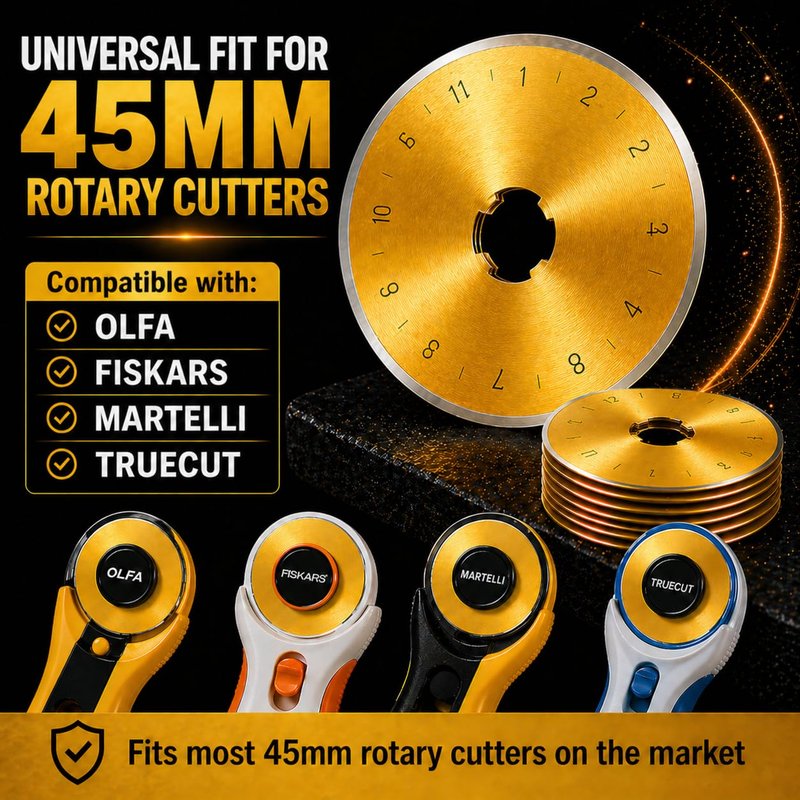 SKS-7 Titanium Coated 10 Packs 45mm Rotary Cutter Blades Replacement Compatible with Olfa, Fiskar, Martelli, Truecut Cutter Patchwork Tool, Perfect for Cuts Fabric, Sewing, Leather and Paper
