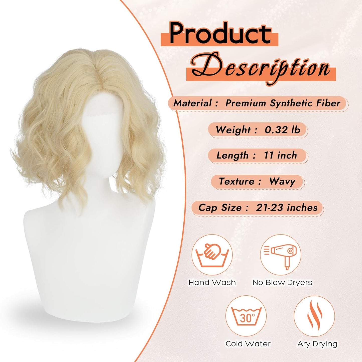 Blonde Bob Wig for Women - Lace Front Short Soft Wavy Curly Synthetic Hair | 11 Inch Natural Look