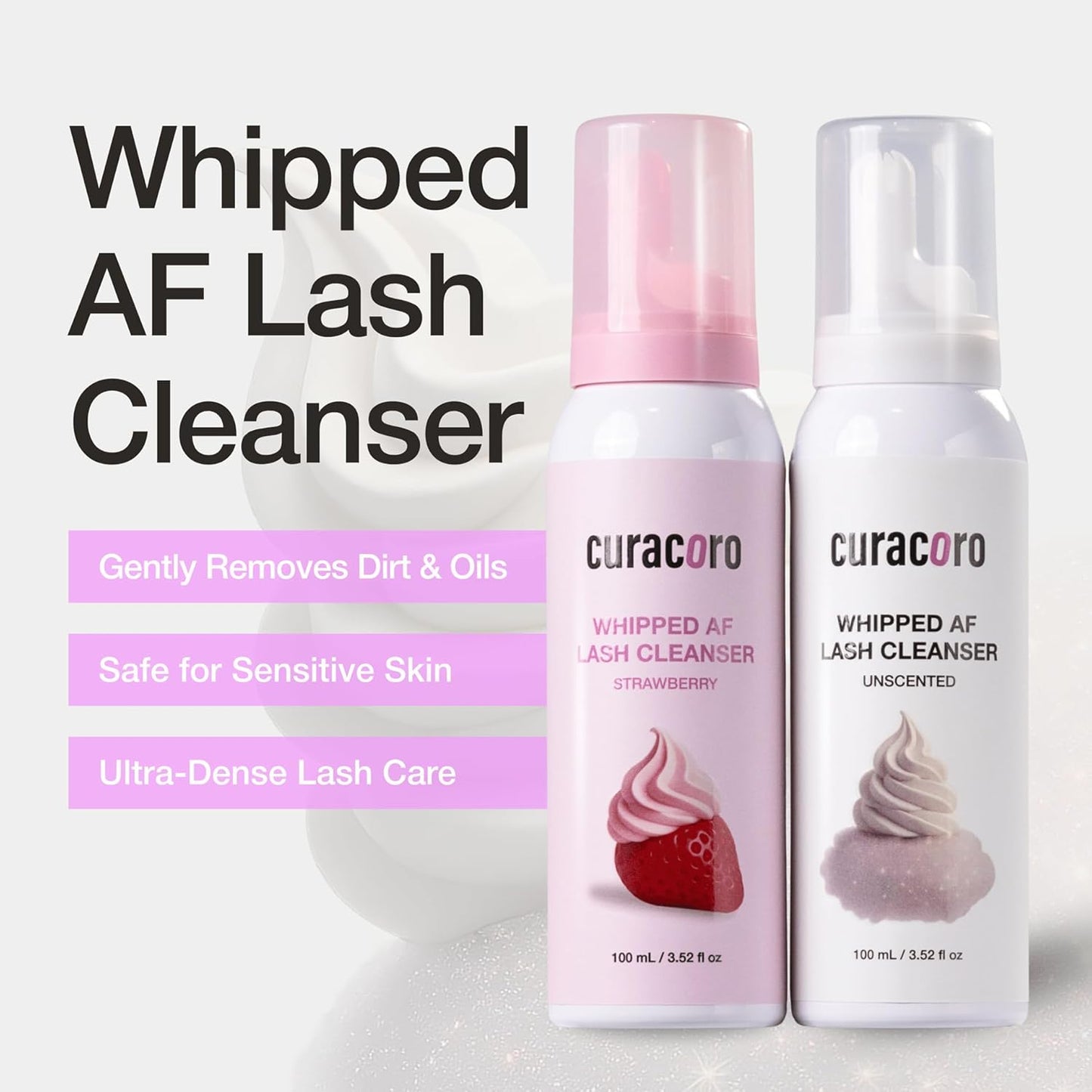 Curacoro Eyelash Extension Cleanser - 100ml Strawberry-Scented Deep Cleansing Foam for Sensitive Skin | Salon & Home Use