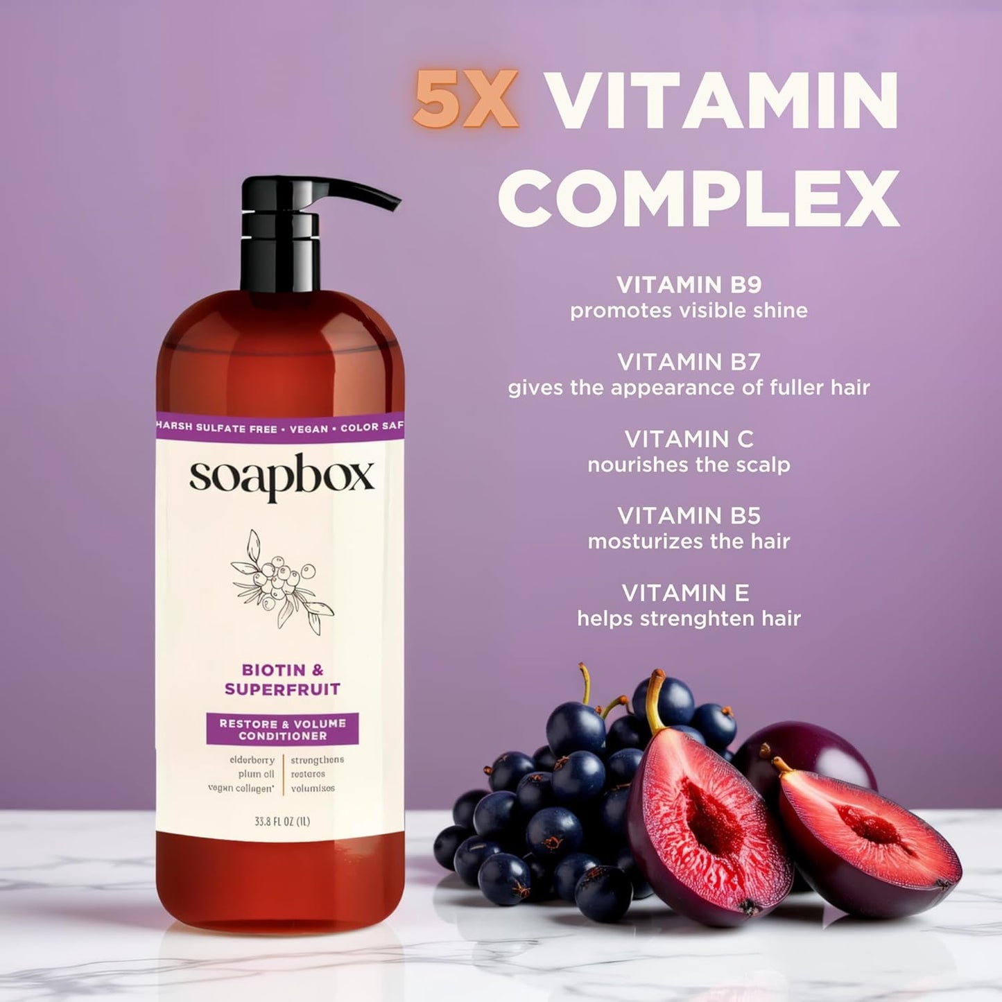 Biotin & Super Fruit Conditioner - Volumizing Hair Care, Clean Ingredients | 33.8oz Liter