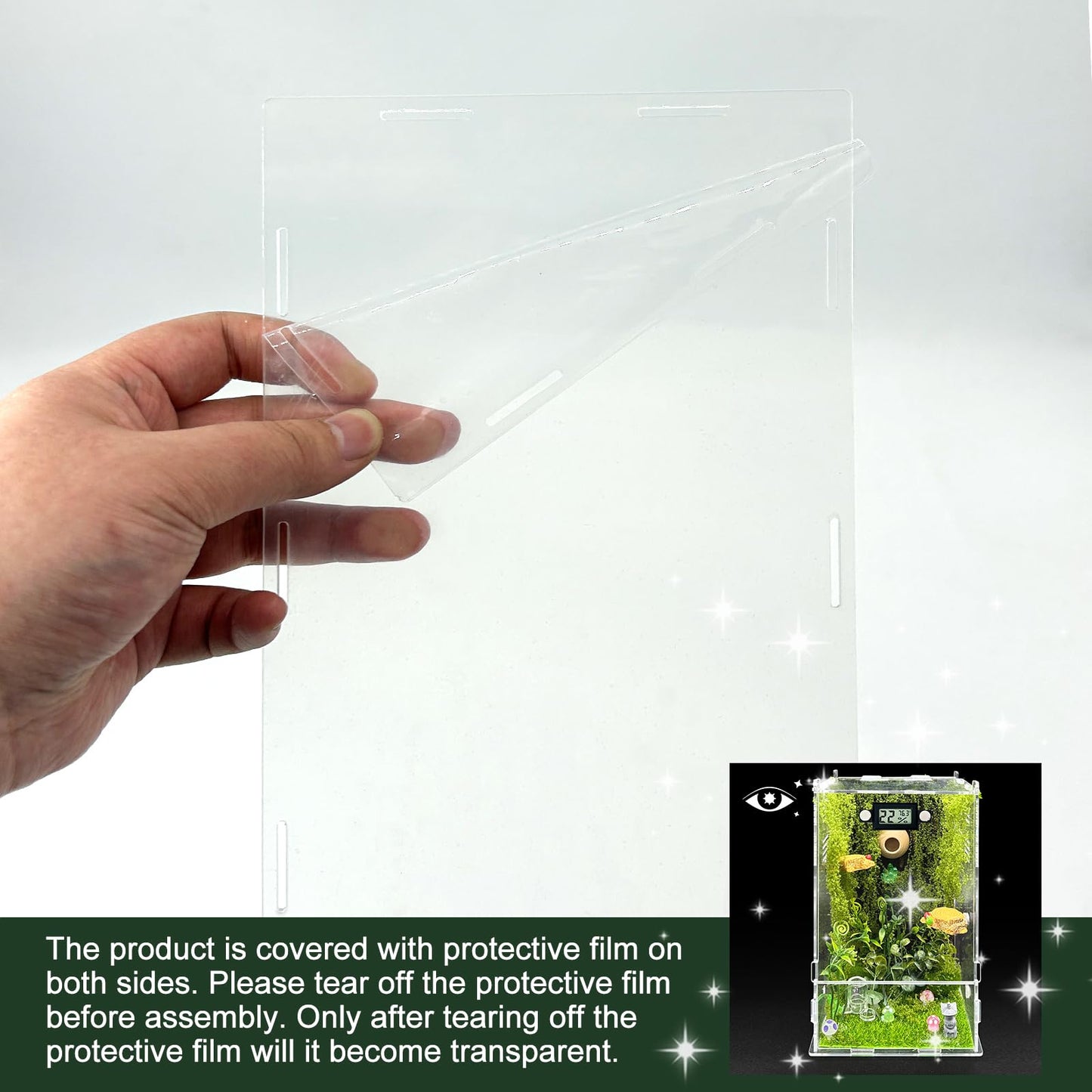 Jumping Spider Enclosure,DIY Insects Habitat,Small Reptile Terrarium Glass House Accessories Set,with Temperature and Humidity Detector Water Feeder Platform Hide,5.5“x5.5”x9.5“ (Forest)