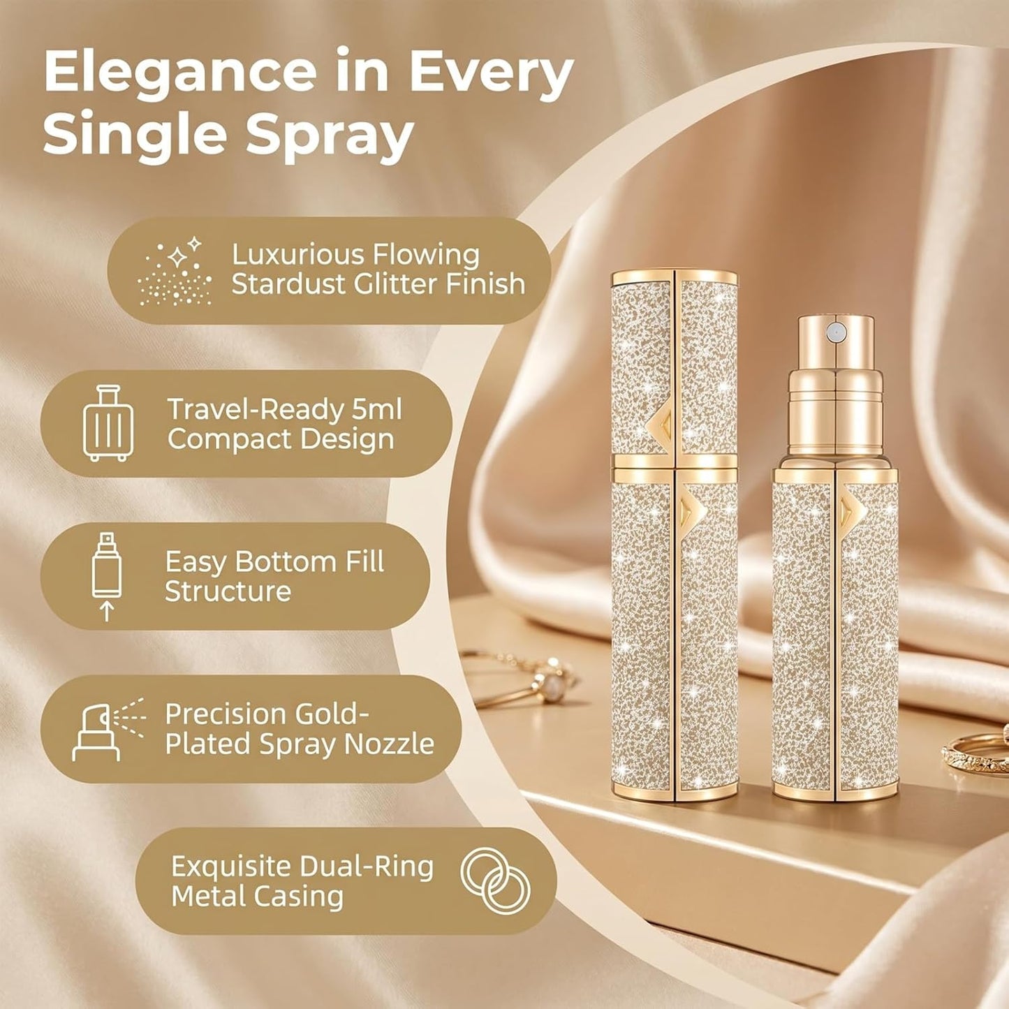 Refillable Travel Perfume Bottle - 5ml Leak-Proof TSA Atomizer | Perfect Valentine's Day Gift