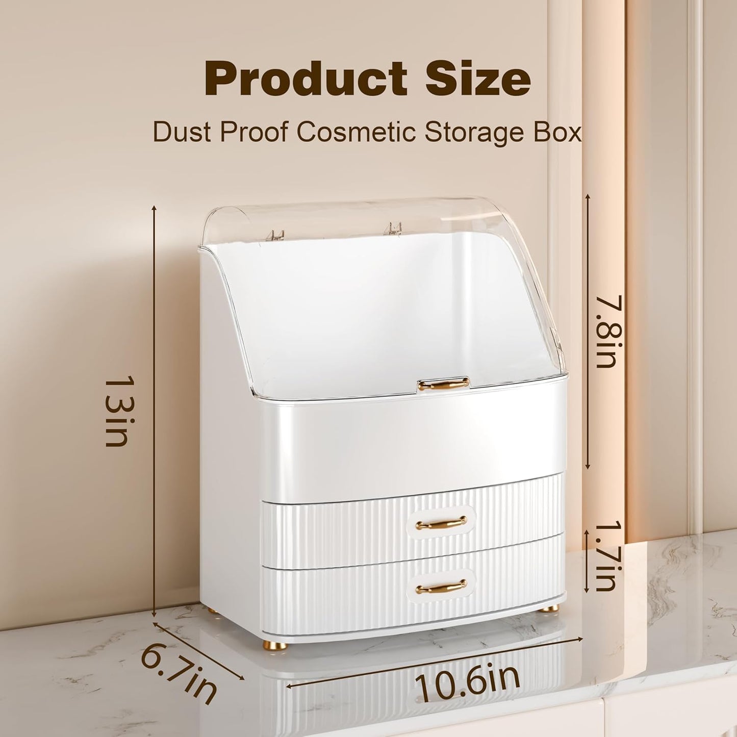 Makeup Organizer - Waterproof & Dustproof Vanity Storage with Transparent Lid | White Countertop Design for Cosmetics & Skincare