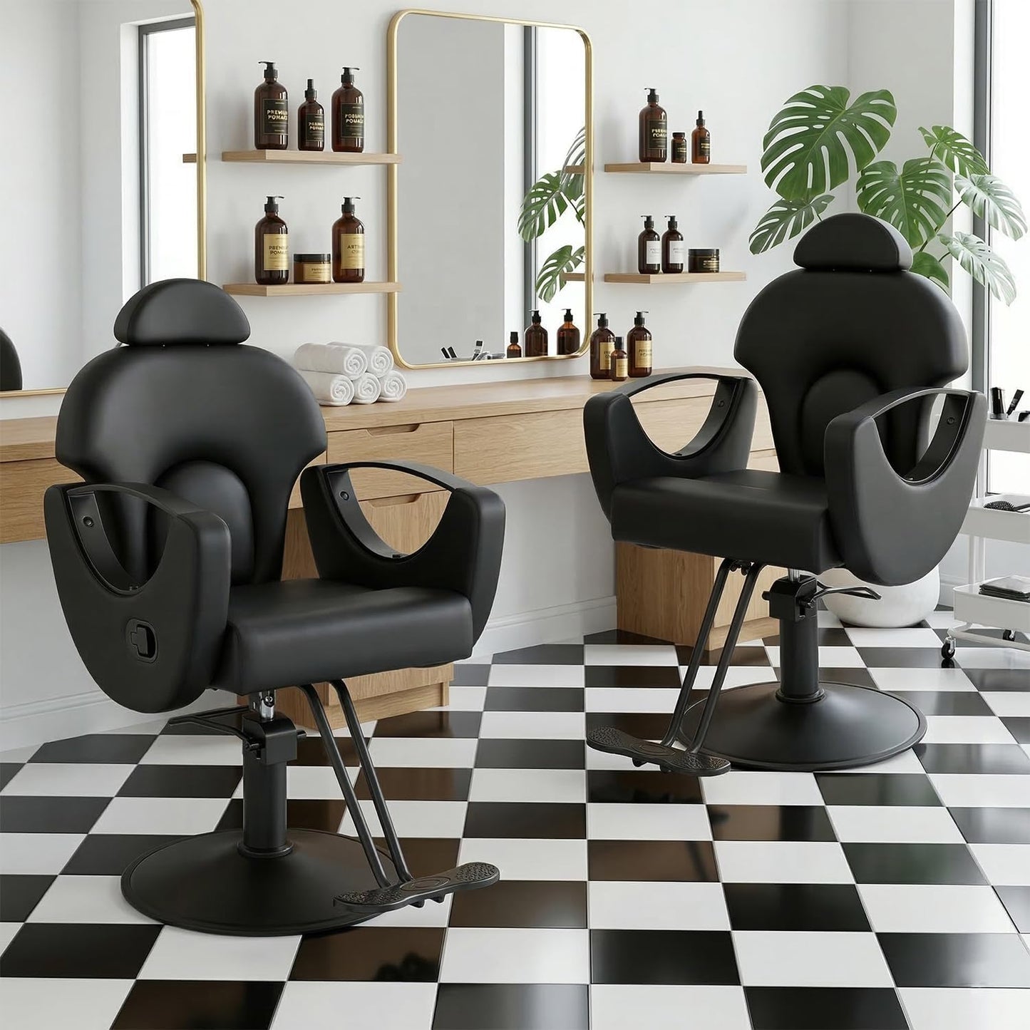 Reclining Salon Barber Chair - 360° Swivel, Adjustable Height, Heavy Duty Hydraulic | Matte Black