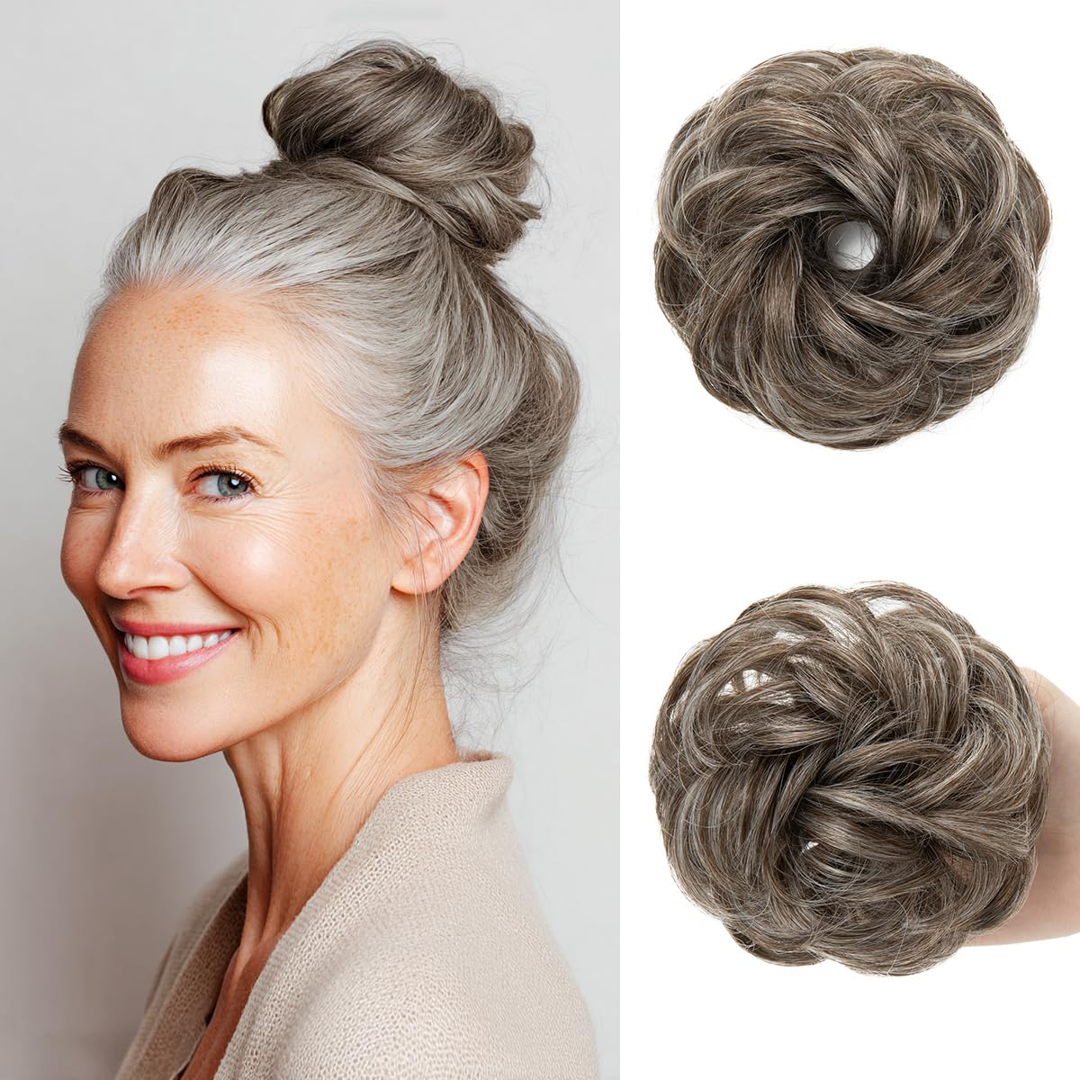 Small Messy Bun Hair Pieces for Women | Synthetic Curly Mini Scrunchies - 2PCs Chocolate