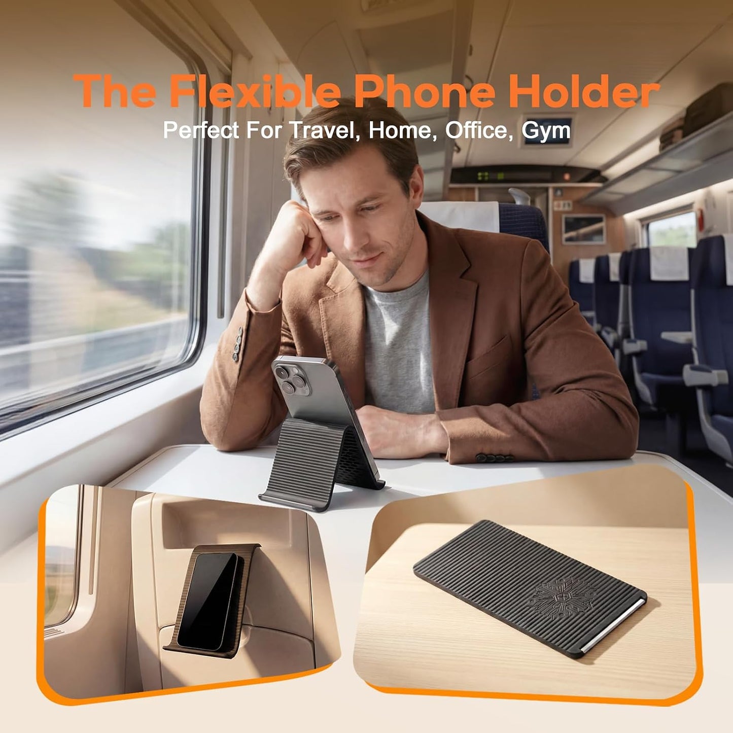 Flexible Silicone Phone Stand - Anti-Slip Holder for Tablet & Laptop | Adjustable Shape, Black