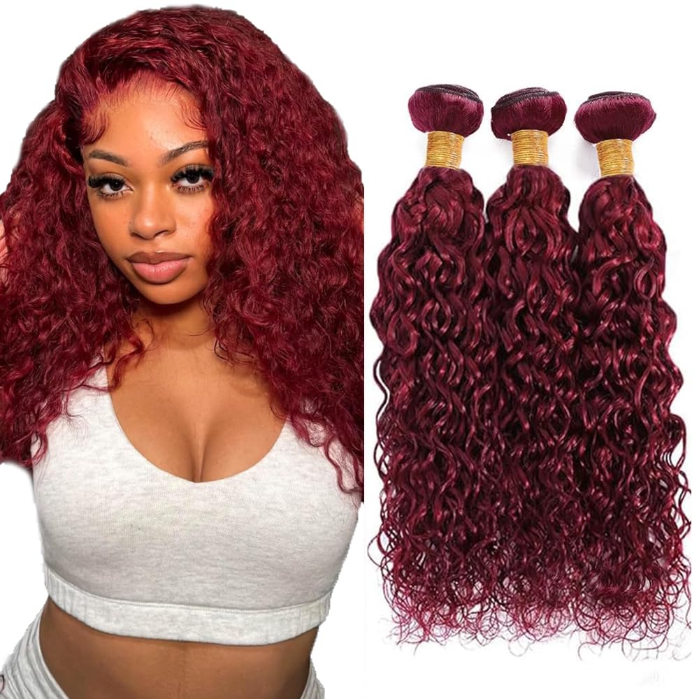 99J Bundles Human Hair Burgundy Water Wave Bundle 26 28 30 Inch 150g/pack Burgundy Wet and Wavy Human Hair 3 Bundles 99J Red Color