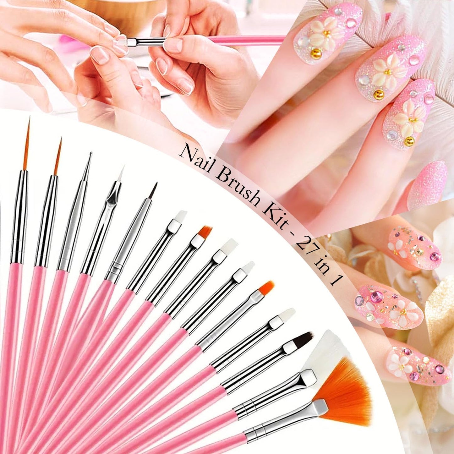 Nail Art Tools Set - 27 Pcs Including Brushes, Palette & Sculpting Pens | DIY Nail Art Kit