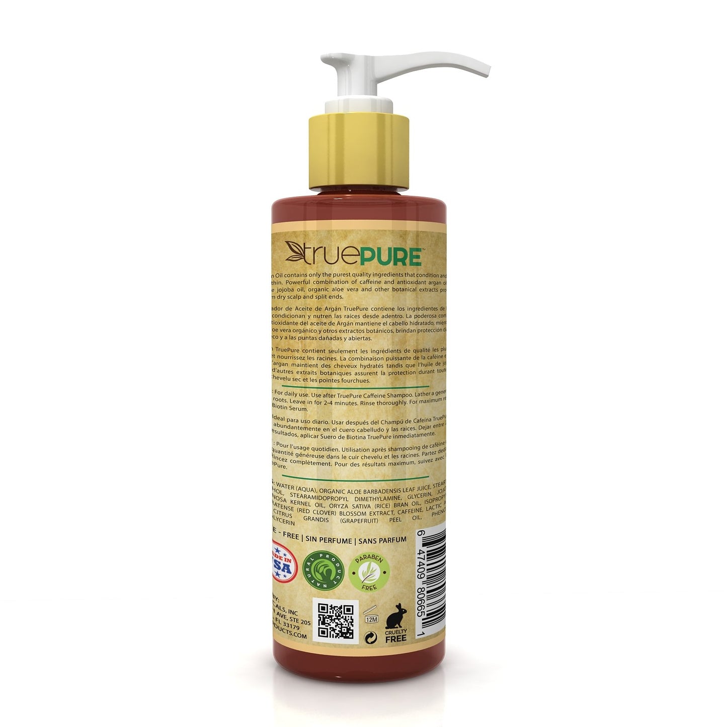 TruePure Argan Oil Conditioner With ArganPure Complex - Natural, Unscented, Plant Based Hair Loss Prevention Formula Without Sulfates or Parabens For Healthy Hair Growth - 8oz