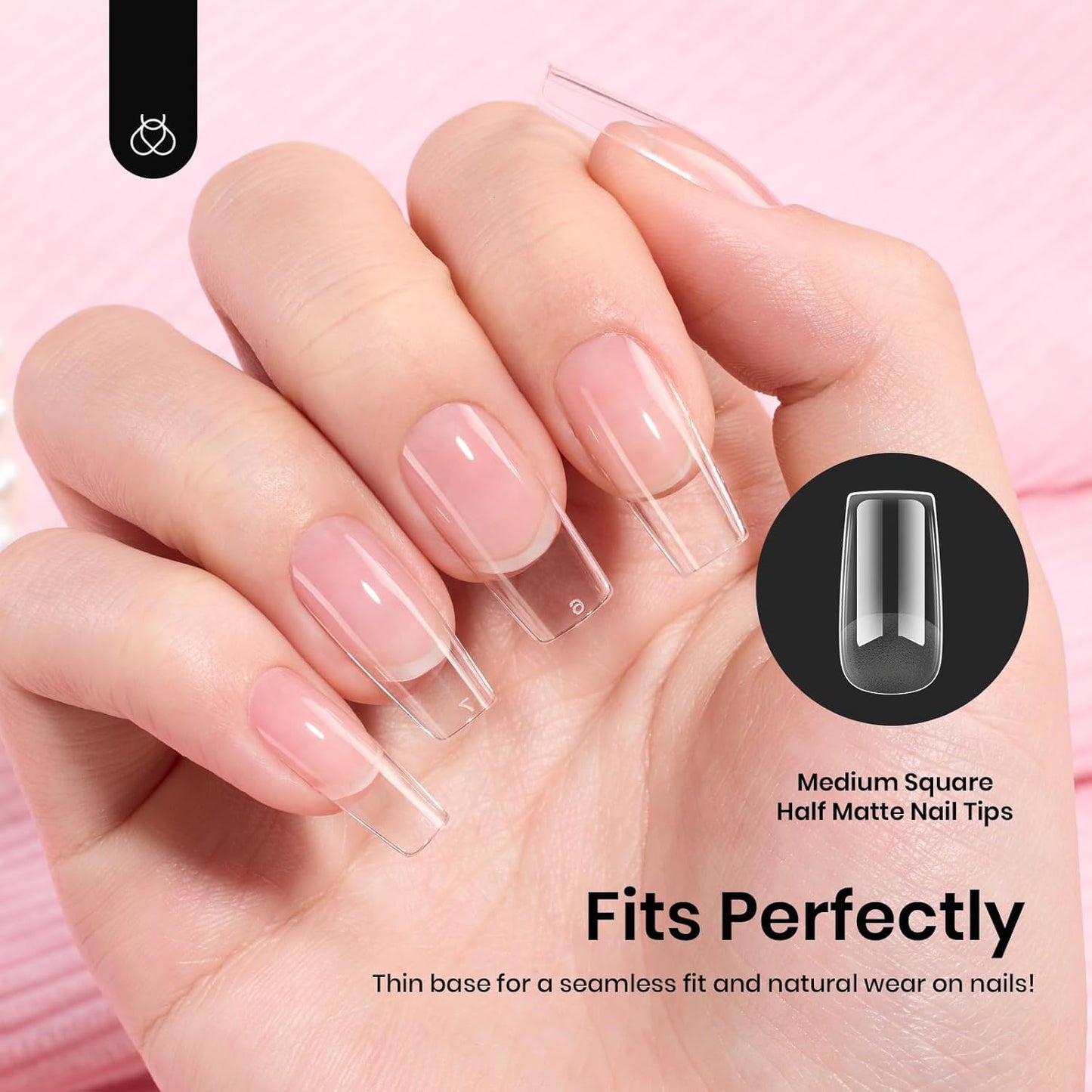 Beetles Gel Nail Tips Etch-X, Square Medium, 288Pcs 12 Sizes, Pre-Etched Half Matte Soft Acrylic False Nail Tips Full Cover Easy DIY Fake Press On Nail Extension Salon Gift for Women
