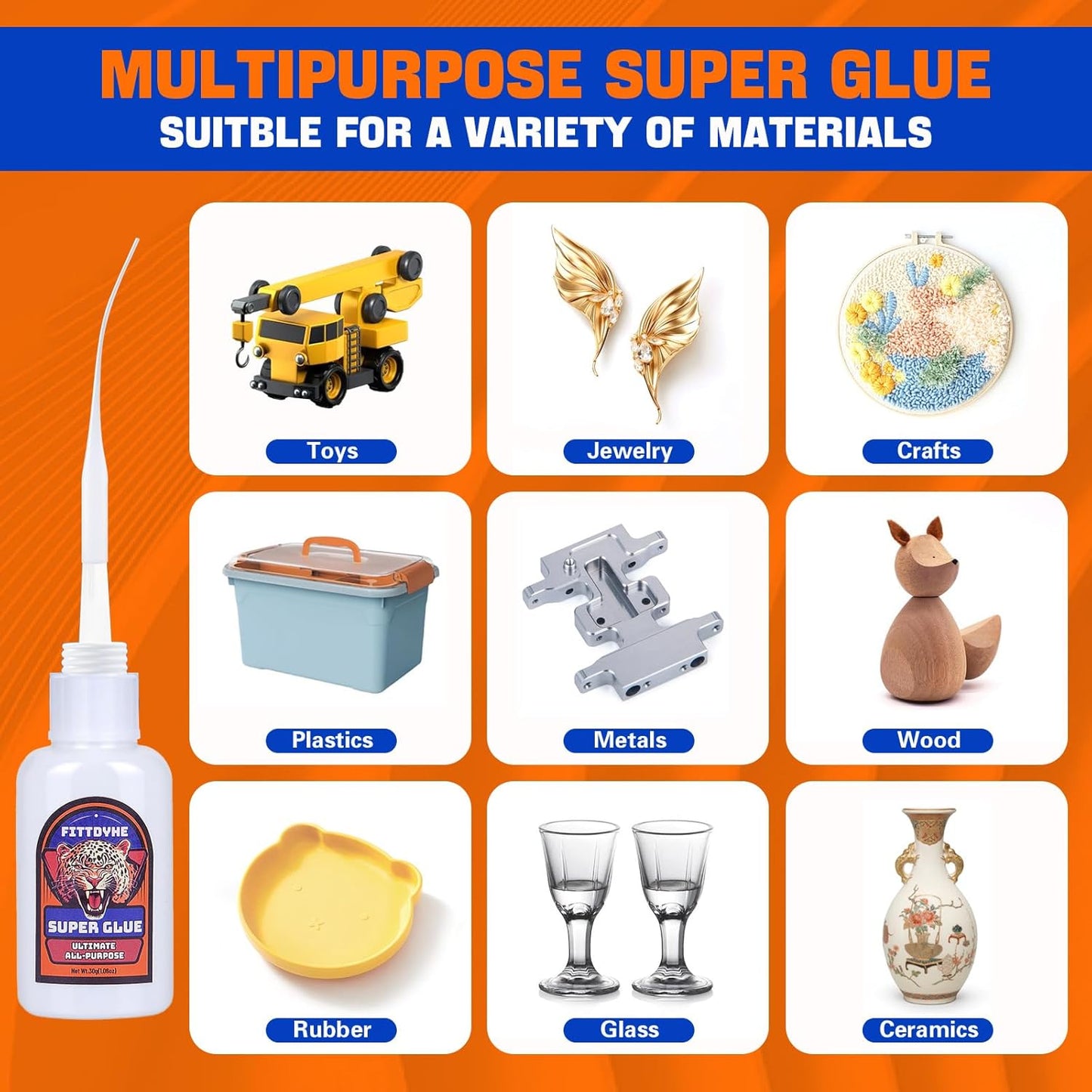 Clear Super Glue - Strong Fast Drying Waterproof Adhesive for Plastic, Metal, Wood | 30g (1.06 oz) DIY Craft & Repair
