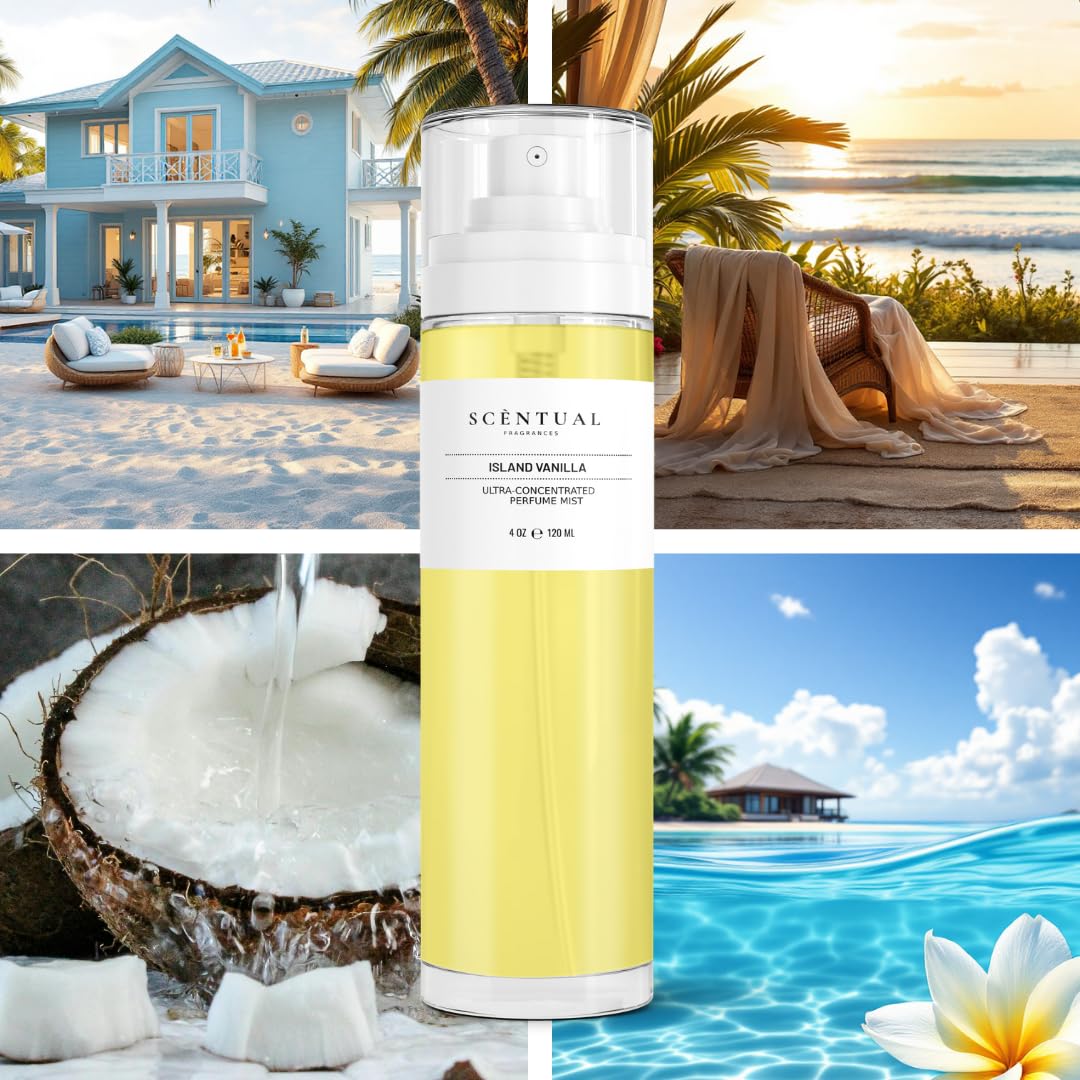 Scentual Fragrances, Ultra-Concentrated Hair & Body Perfume Mist, Long Lasting Women's Fragrance, Gourmand Perfumes for Women, Vegan and Cruelty Free (Island Vanilla)