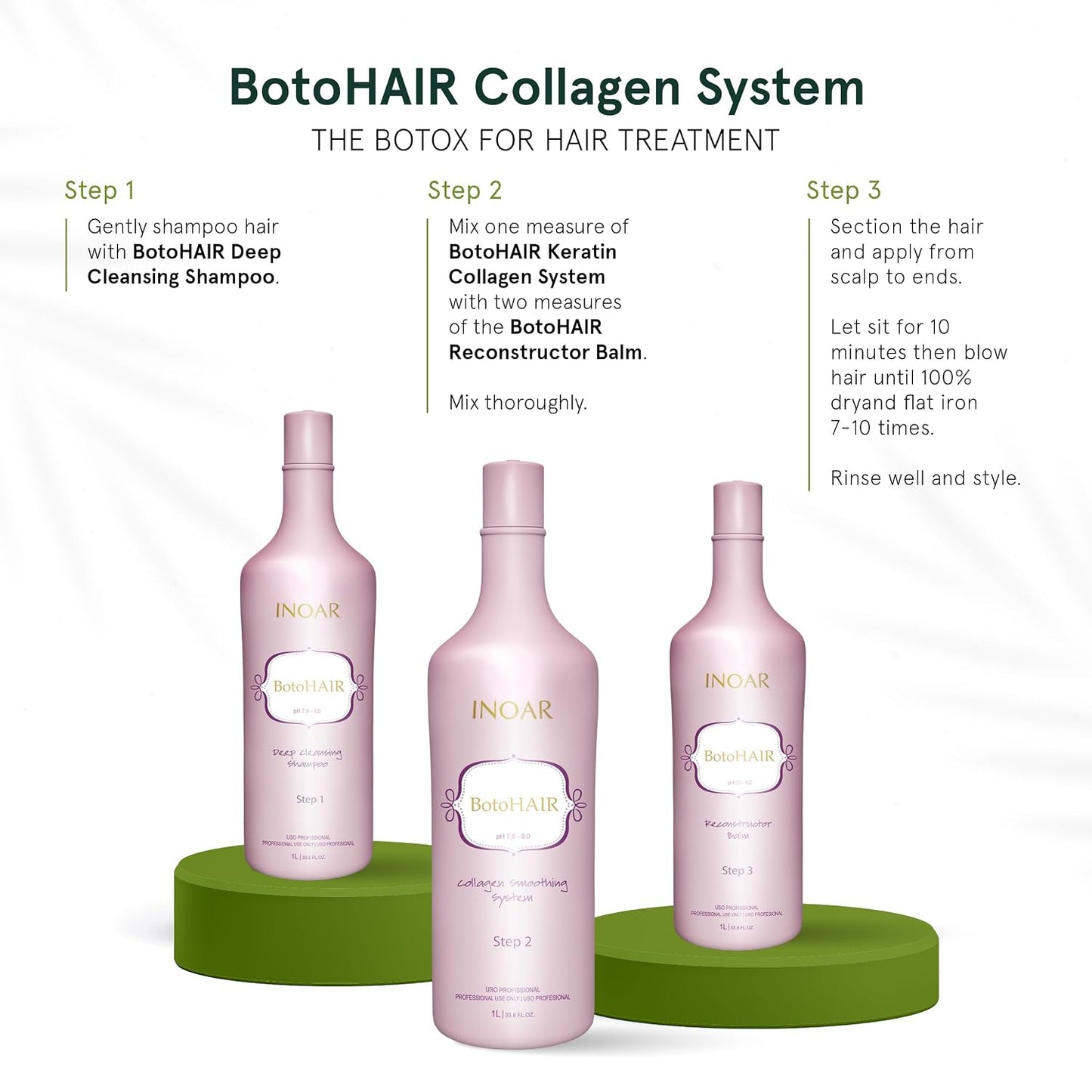 Inoar BotoHair Collagen Smoothing System - Keratin Deep Cleansing Shampoo & Reconstructor Balm | 33.8 Fl Oz Each