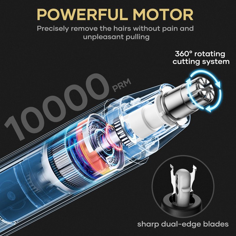 HOMETALL Rechargeable Nose Hair Trimmer for Men Women, Professional Painless Ear Eyebrow & Facial Hair Trimmer - 10,000 RPM Powerful Motor with Dual-Edge Blades, Wet/Dry, Easy to Clean