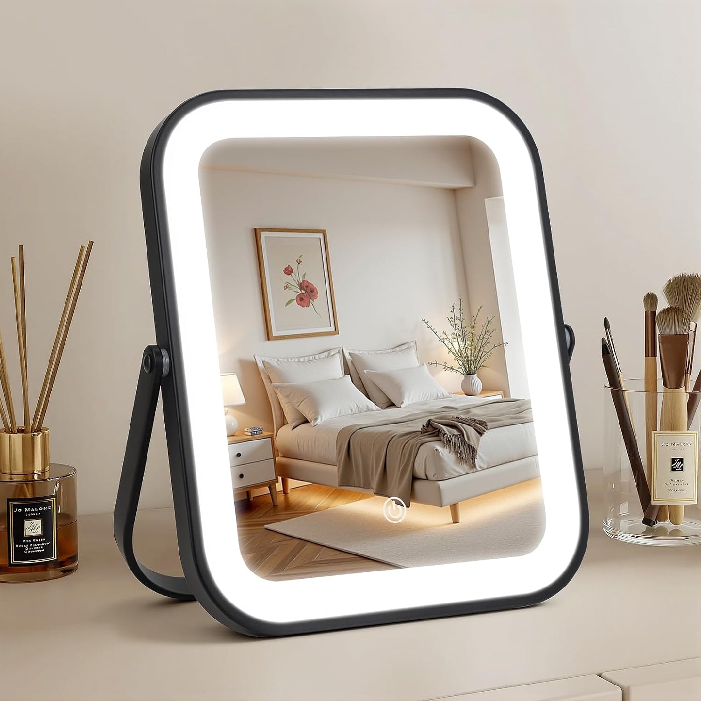 Rechargeable Makeup Mirror with Lights - 10"×8" Dimmable HD Vanity Mirror | Smart Touch, 3-Color Lighting, Portable Travel Essential