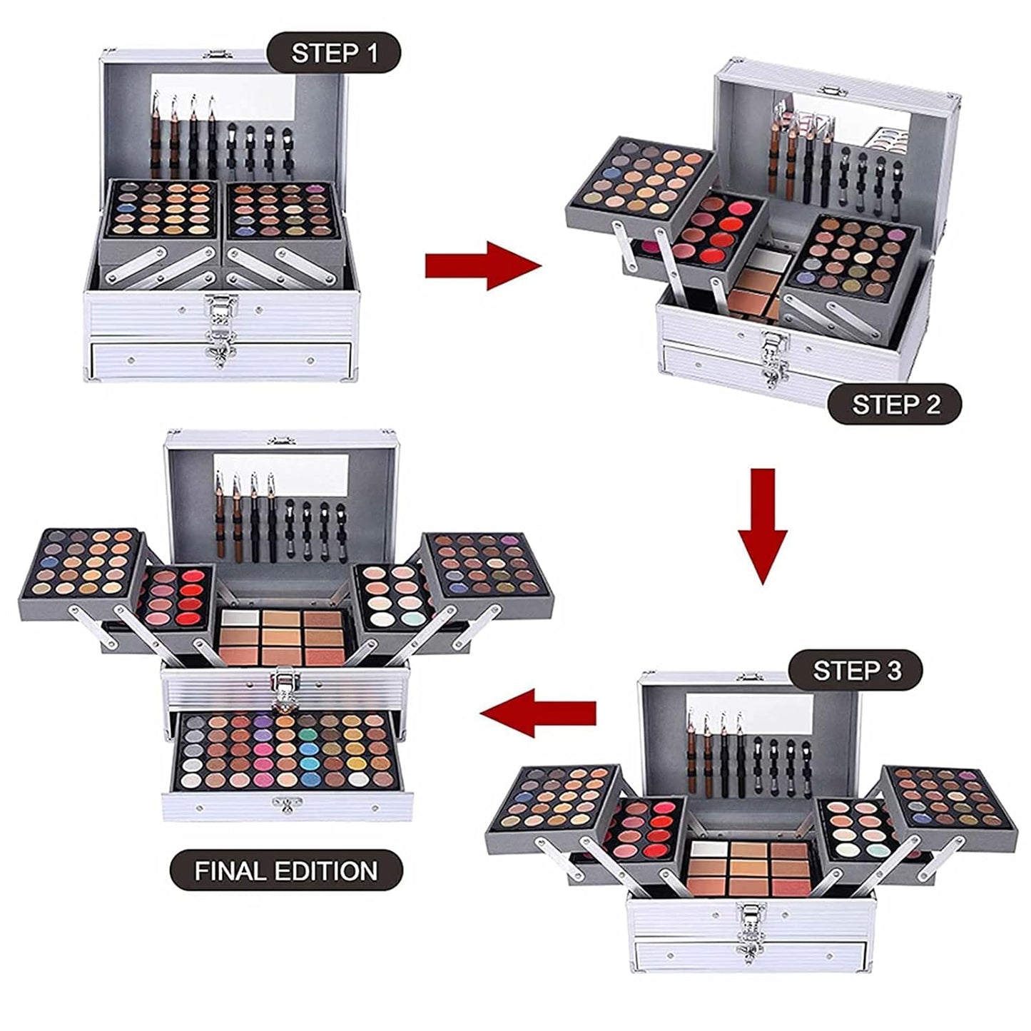 132 Color All-In-One Makeup Kit for Women - Professional Gift Set with Eyeshadow, Lipstick, Concealer & More | Silver