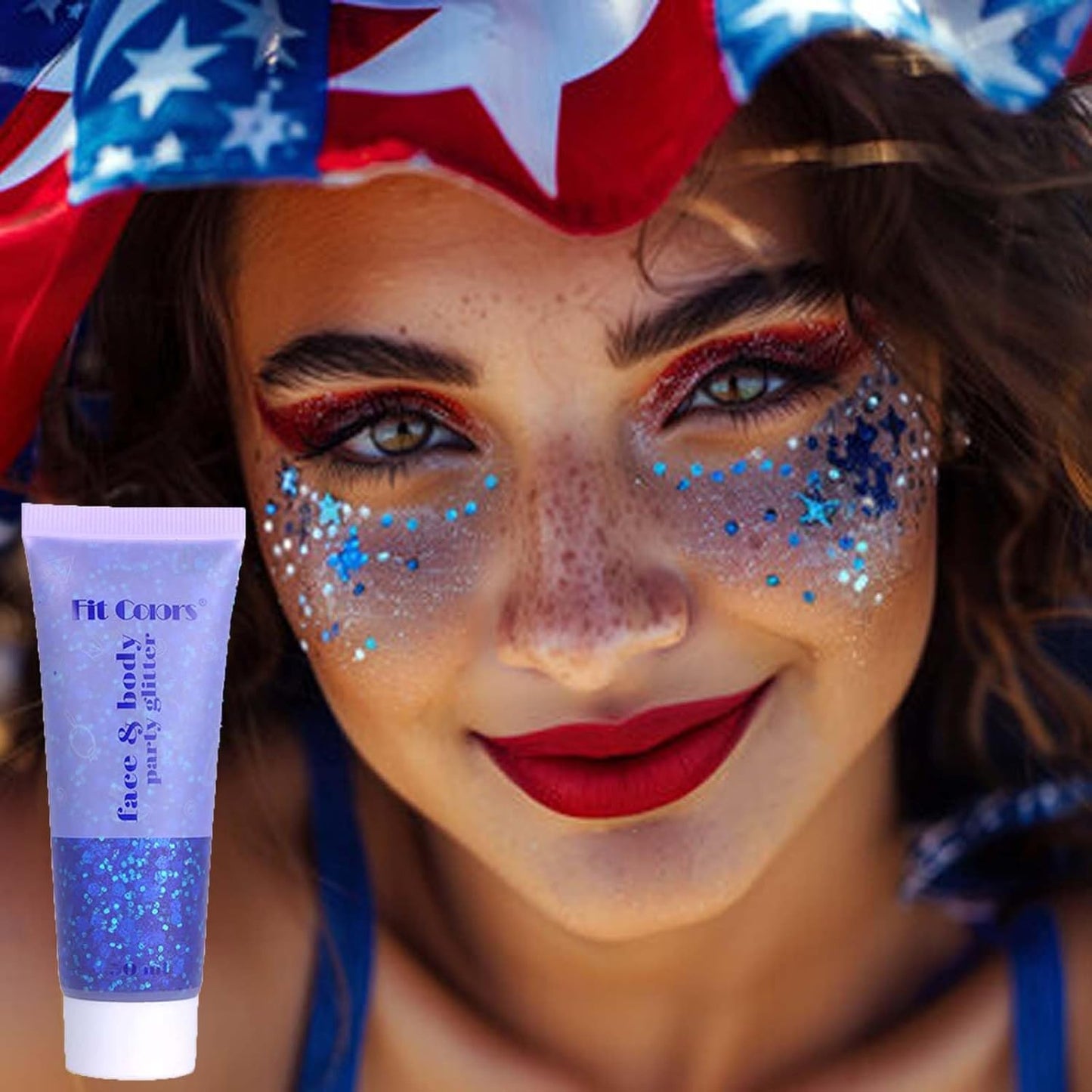 Blue Face Glitter Gel - 4th of July Body Glitter for Festivals | 50ML Sparkling Hair & Makeup