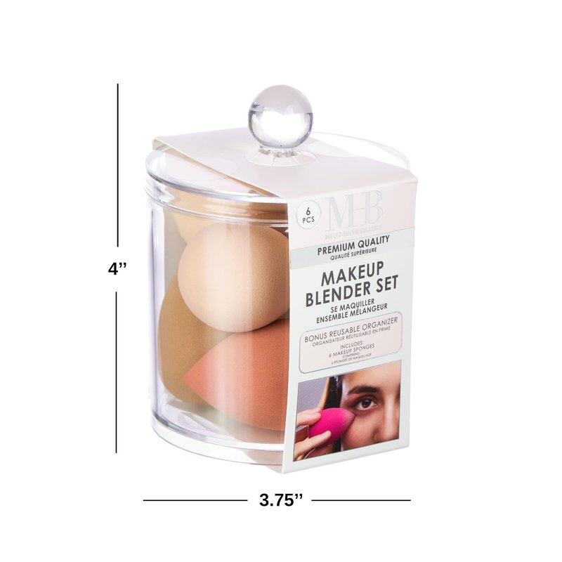 6pc Premium Makeup Blender Set -Professional Nude Beauty Sponge Collection with Bonus Reusable Organizer Jar - Flawless Foundation & Concealer Applicators