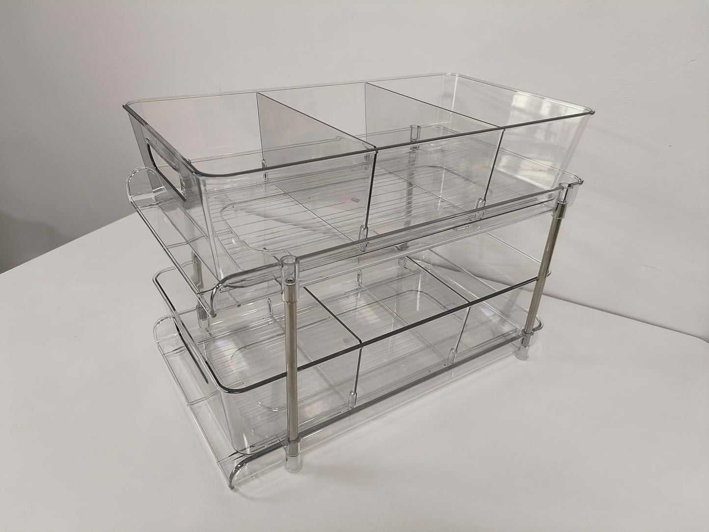 4 Pack Bathroom Organizer - 2 Tier Clear Under Sink Storage Bins | Vanity Countertop & Cabinet Drawers