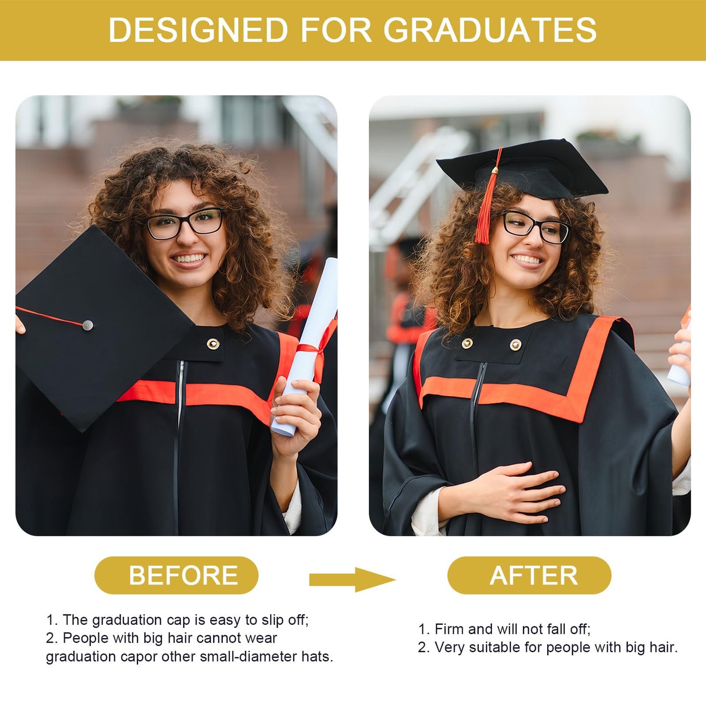 Pvoiue Graduation Cap Headband Insert 2026, Clear Acrylic No-Slip Grad Cap Fixer with Adhesive Base, Comfortable Grad Caps Accessory for Women Men with Thick/Curly Hair
