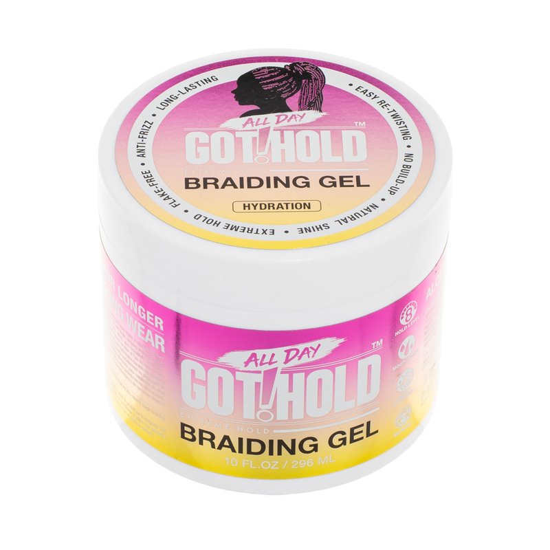 ALL DAY GOT HOLD Braiding Gel for Braids, Twists & Protective Styles (Hydration) – Strong Hold with Aloe & Rose Water – Non-Flaking Styling Gel for Natural Hair – 10 Fl Oz