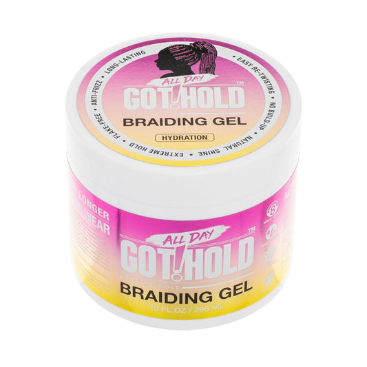 ALL DAY GOT HOLD Braiding Gel for Braids, Twists & Protective Styles (Hydration) – Strong Hold with Aloe & Rose Water – Non-Flaking Styling Gel for Natural Hair – 10 Fl Oz