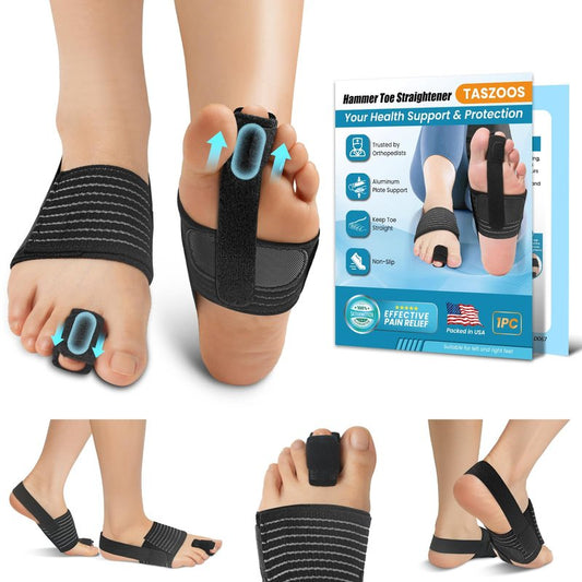 TASZOOS Hammer Toe Straightener - Adjustable Hammer Toe Corrector for Women & Men - Non-Slip Toe Splint Relief for Curled, Broken Support - Toe Wrap for Resting, Standing (1 Foot Wrap & 1 Strap)