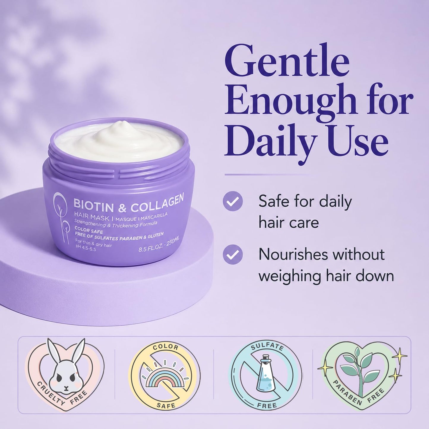 Luseta Biotin Collagen Hair Mask for Thin & Damaged Hair, Thickening 8.5oz