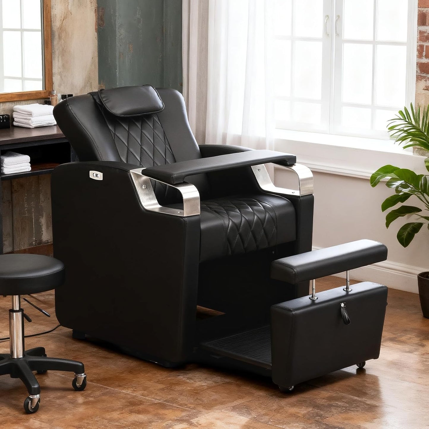 Electric Pedicure Chair - Adjustable Backrest, Movable Hand Pillow & Hidden Storage | Professional Nail Tech Spa Station (Black)
