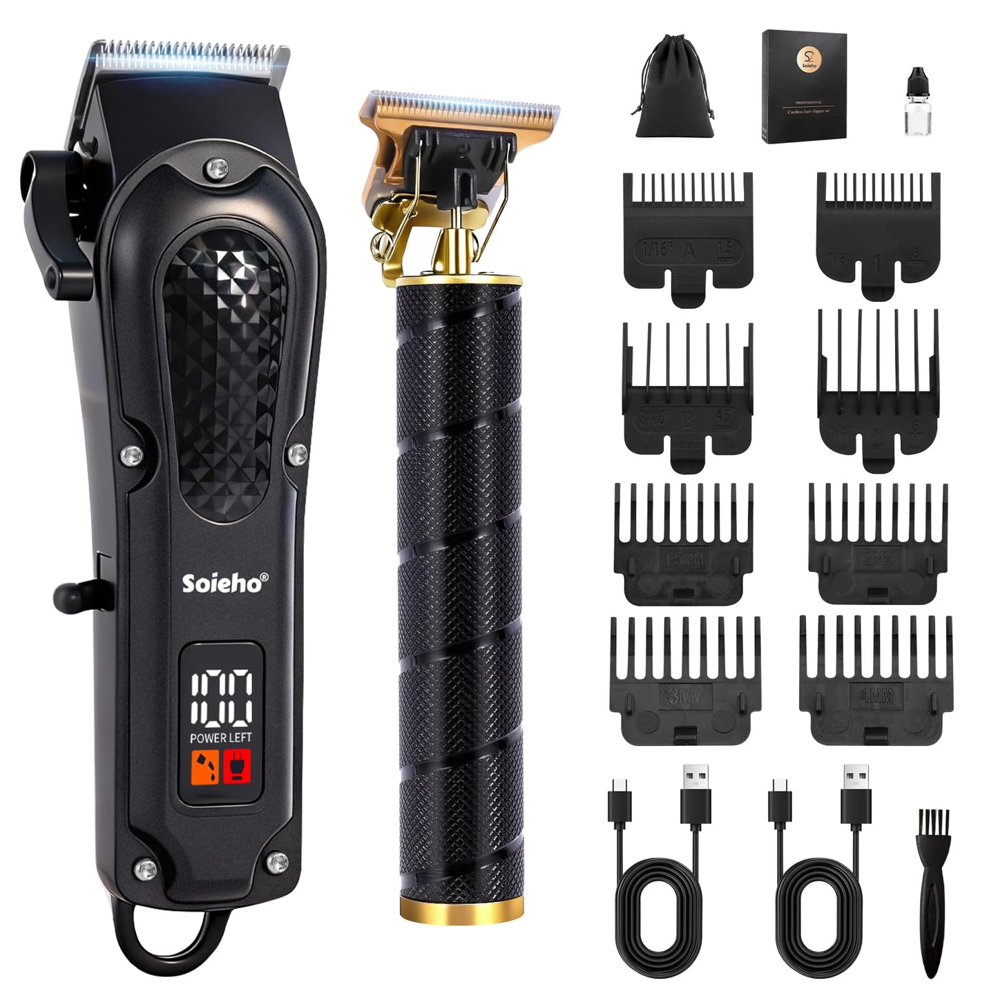 soieho Professional Hair Clipper and Shaver Set, Hair Clippers for Men, T-Shaped Sideburn Trimmers, Cordless Hair Clippers and Shaving Kit.