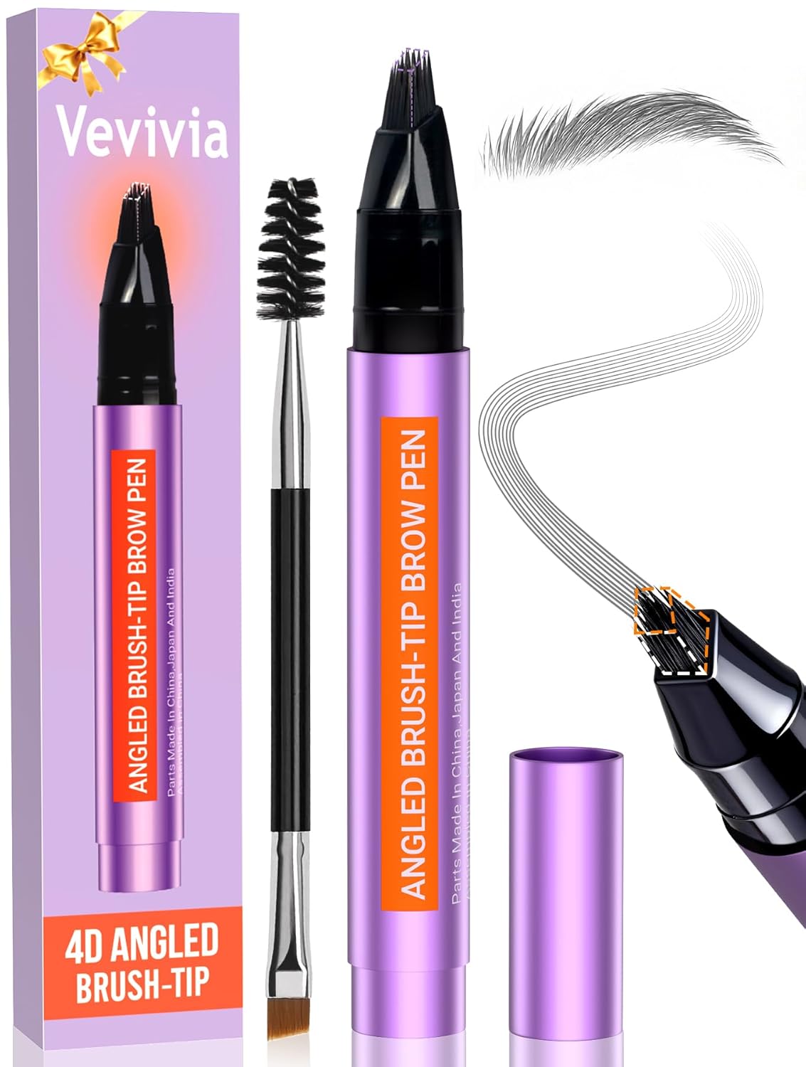 Eyebrow Pen - 4D Micro Brush-Tip for Natural Hair-Like Strokes | Waterproof Light Brown, Long-Lasting Fluffy Brows