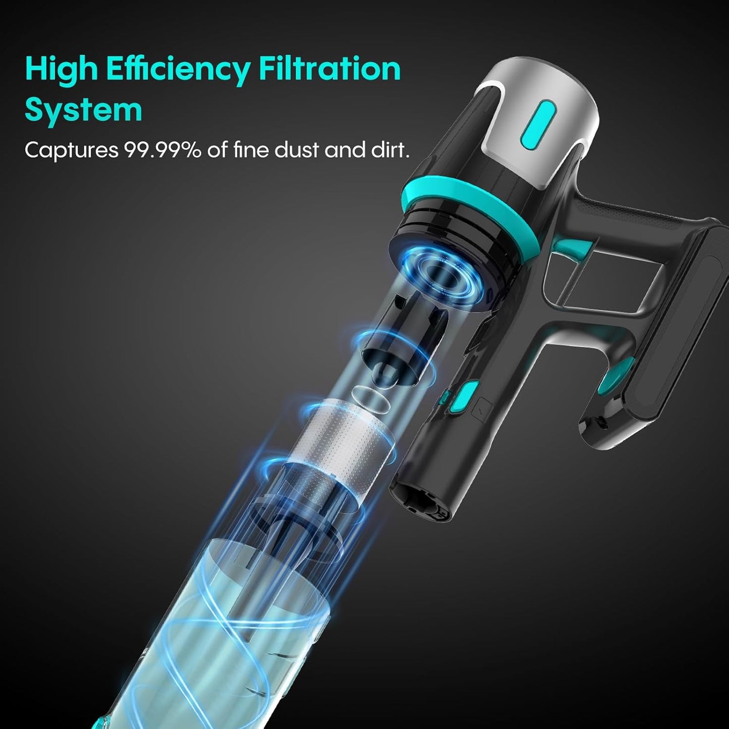 Cordless Vacuum Cleaner - 65KPa Suction Power, 65 Mins Runtime, Anti-Tangle Touch Screen | Detachable Battery for Floors & Carpets