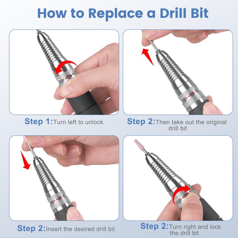 UP200 Nail Drill Handpiece, Compatible with KUPA KP55, KP60, KP5000, UP200 Nail Drill Parts, 35000RPM Electric Nail File Handle Replacement 3 Pins, Low Noise, Powerful and Smooth (Only Handpiece)