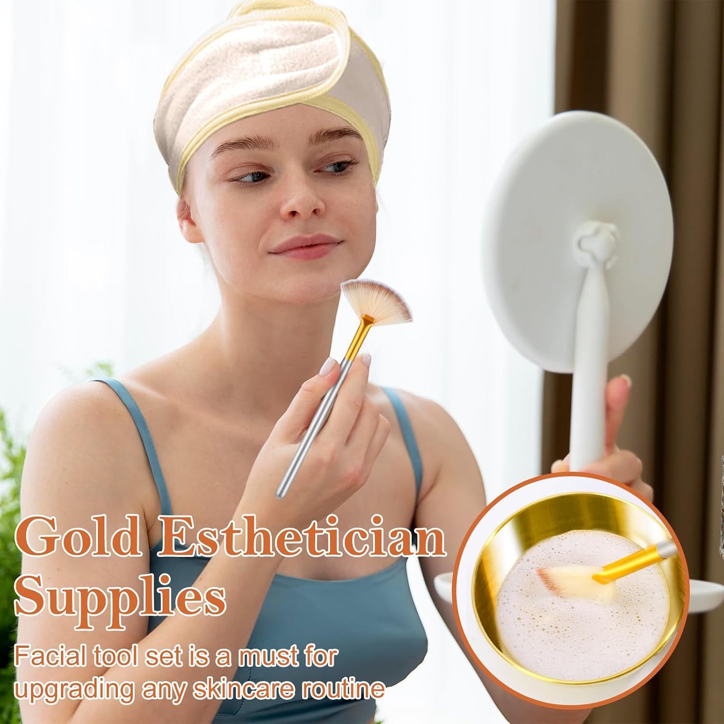 15 PCS Gold Esthetician Supplies Set - Face Mask Brushes, Mixing Bowls & Hair Wraps for Spa Use | Ideal for Salon Professionals