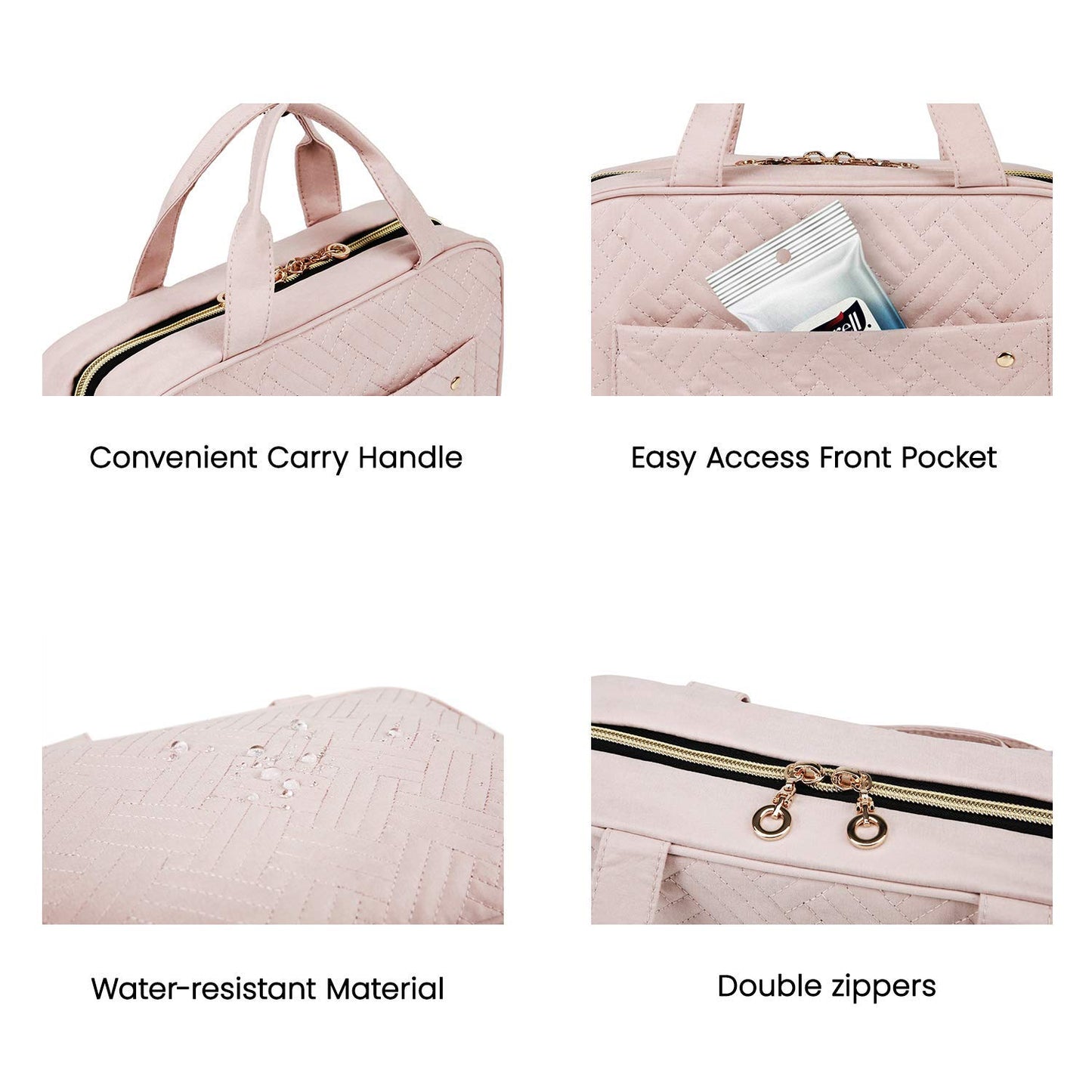 Toiletry Bag | Water-Resistant Travel Organizer with Hanging Hook - Medium Baby Pink