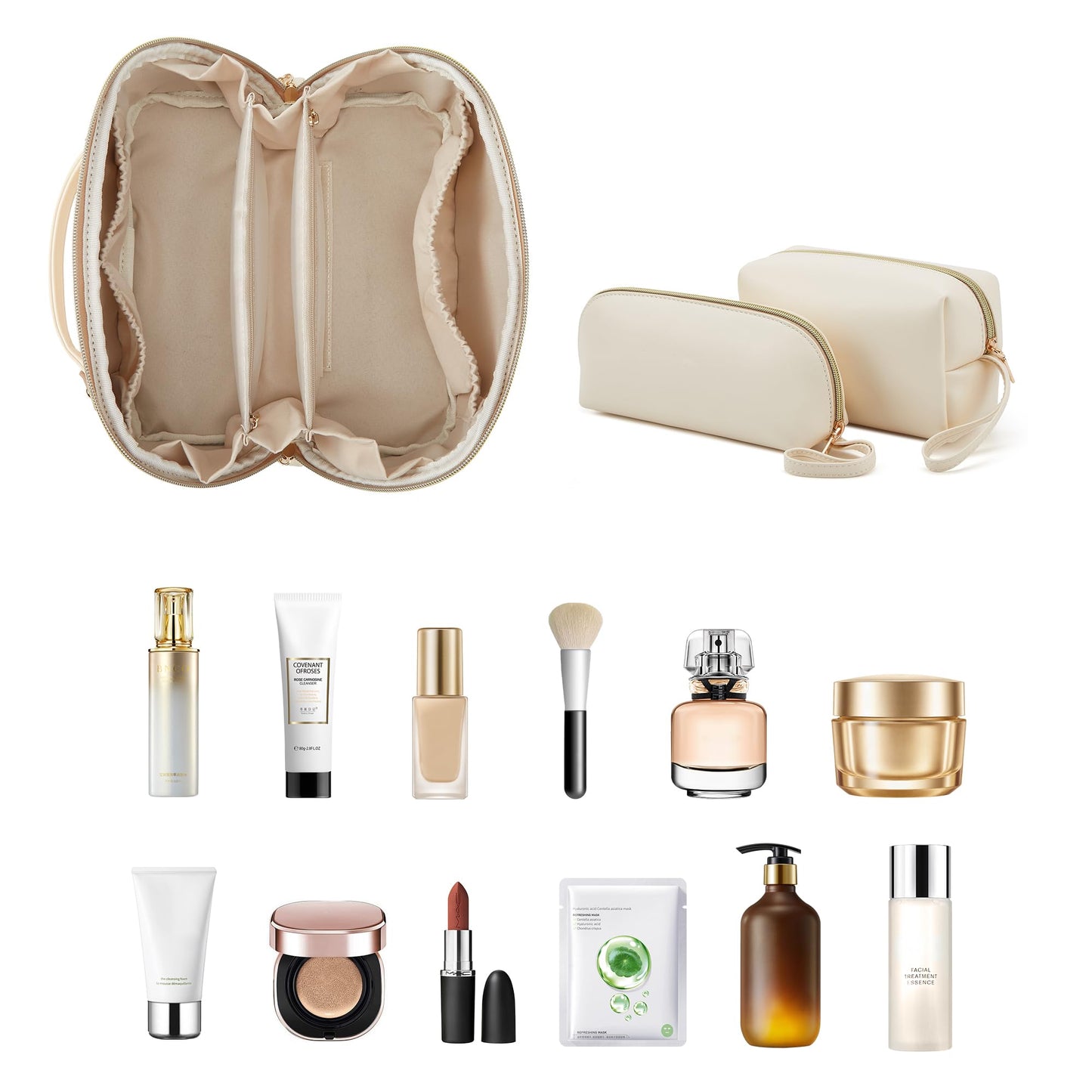 YTL Travel Makeup Bag, Large Capacity Cosmetic Bag for Women, Waterproof PU Leather, Flat Open Portable Toiletry Bag for Skincare, Brushes & Travel Essentials
