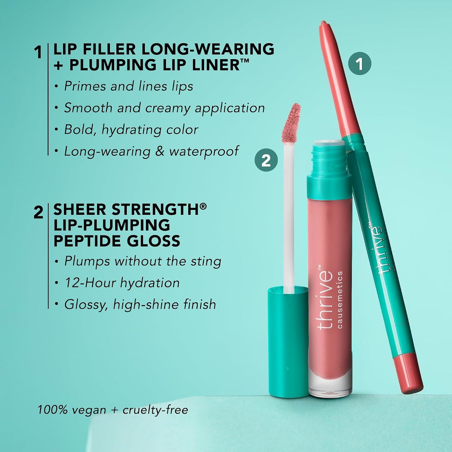 Perfect Pink Pout Lip Gloss & Liner Set | Vegan Lip-Plumping Peptide Gloss & Long-Wearing Liner - Pink Mauve