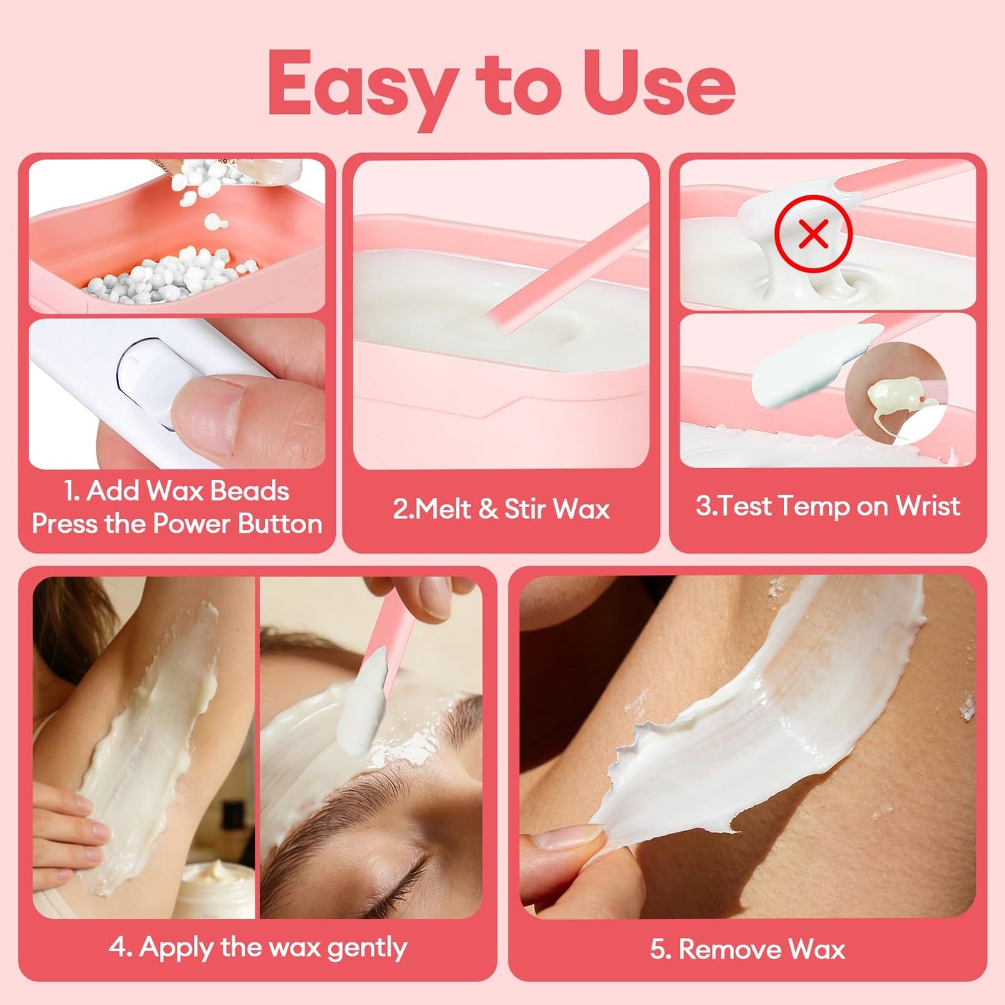 Silicone Wax Warmer for Hair Removal, Foldable Silicone Wax Warmer for Hard Wax with 2 Reusable Silicone Applicator Sticks, Portable Mini Wax Warmer for Eyebrow, Face & Bikini, Travel Wax Kit