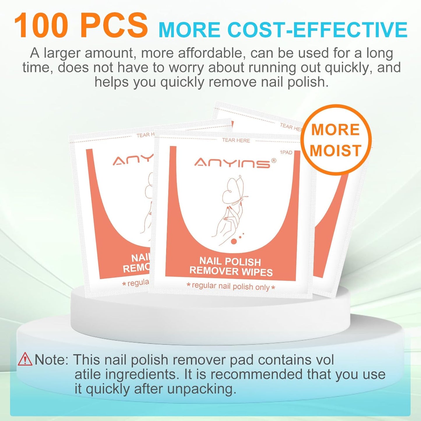 Nail Polish Remover Pads - 100PCS Non-Toxic Wipes with Nourishing Oil | Individually Wrapped for Salon & Travel Use