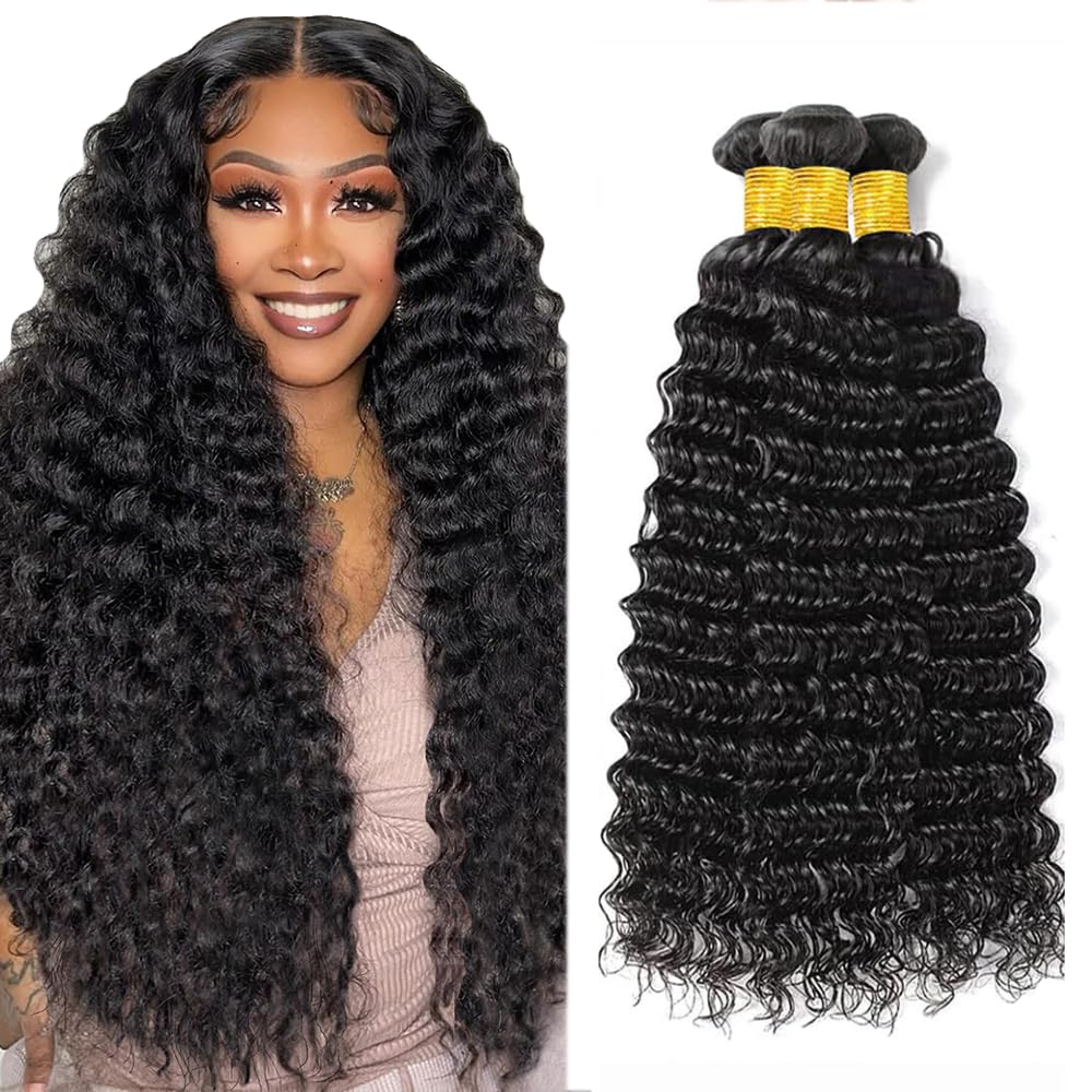 Deep Wave Bundles Deep Wave Human Hair Bundles Color 1b Black Bundle Human Hair Curly Wet And Wavy Bundle 20 22 24 Inch 150g