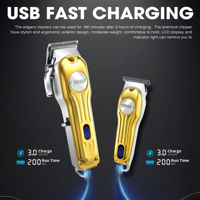 DSP Professional Hair Clipper for Men, Cordless Hair Cutting with LED Display, Barber Clipper USB Rechargeable, Gifts for Men (Gold)