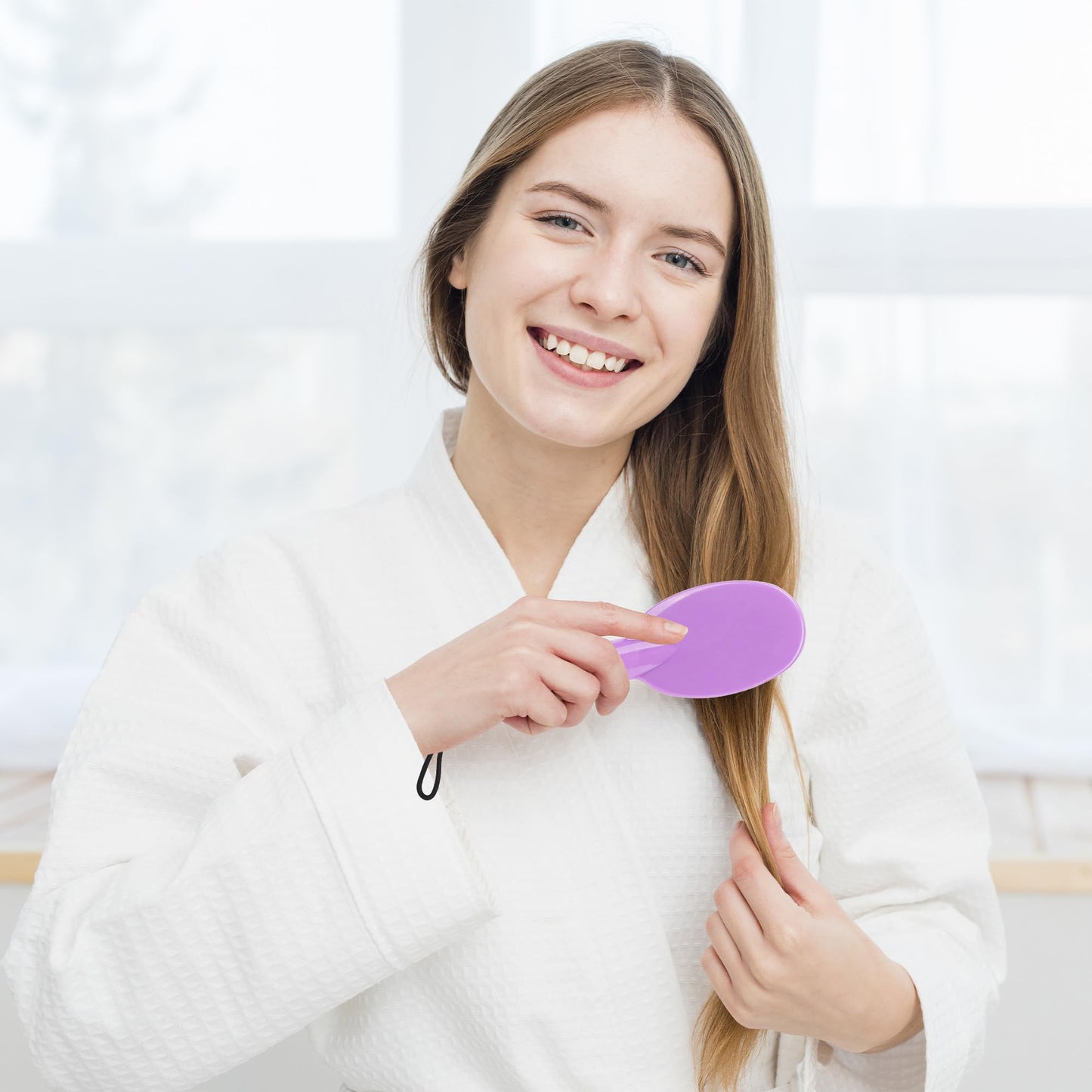 Biiange Air Cushion Detangling Hair Brush, Wig Brush, Scalp Massage Paddle Brushs, Detachable Handle with Hair Ties, for Wet Dry Damaged Curly Hairs (Purple)