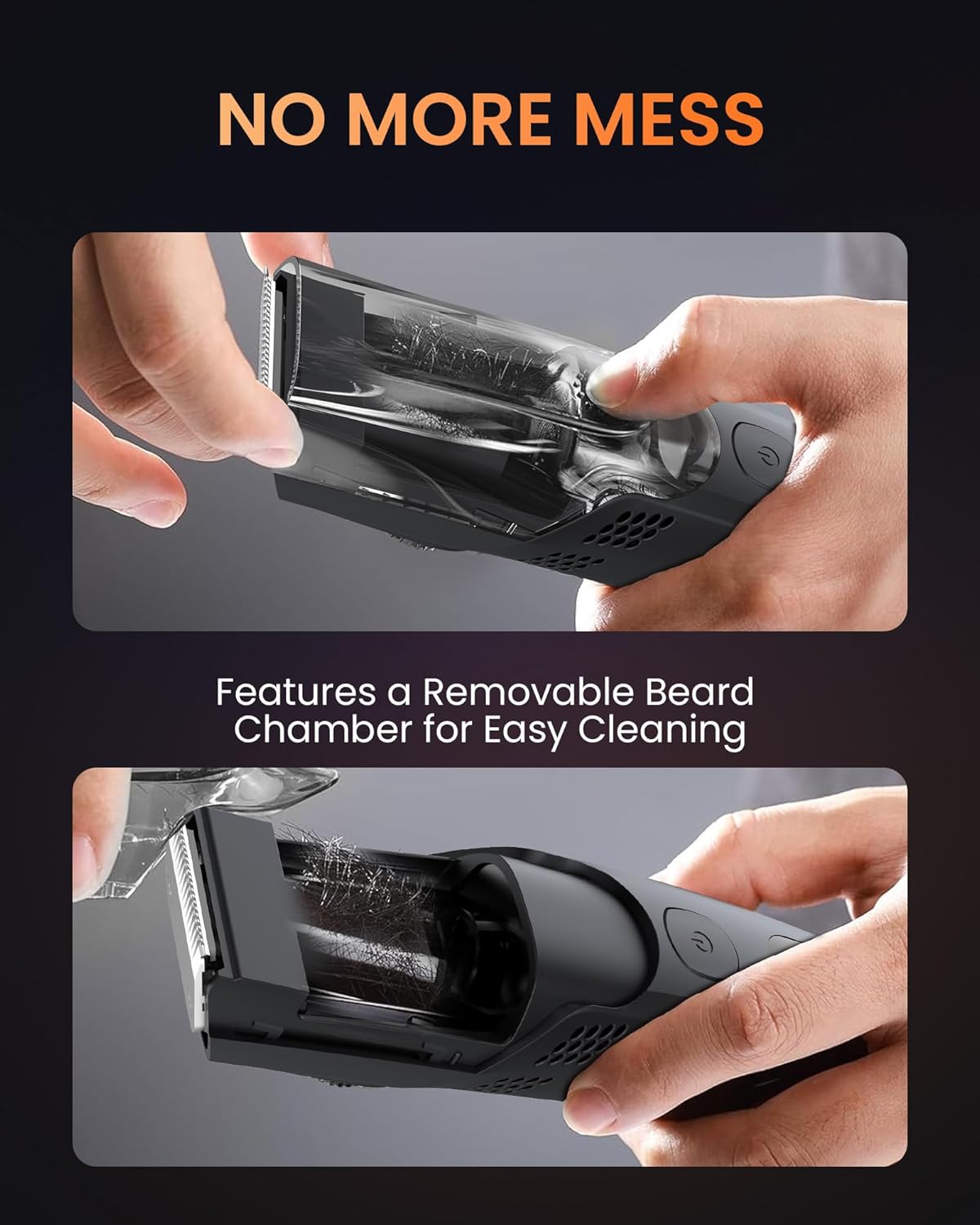 Rechargeable Vacuum Beard Trimmer for Men - Cordless Electric Trimmer with Adjustable Length Comb (1-20mm) | Glossy Black