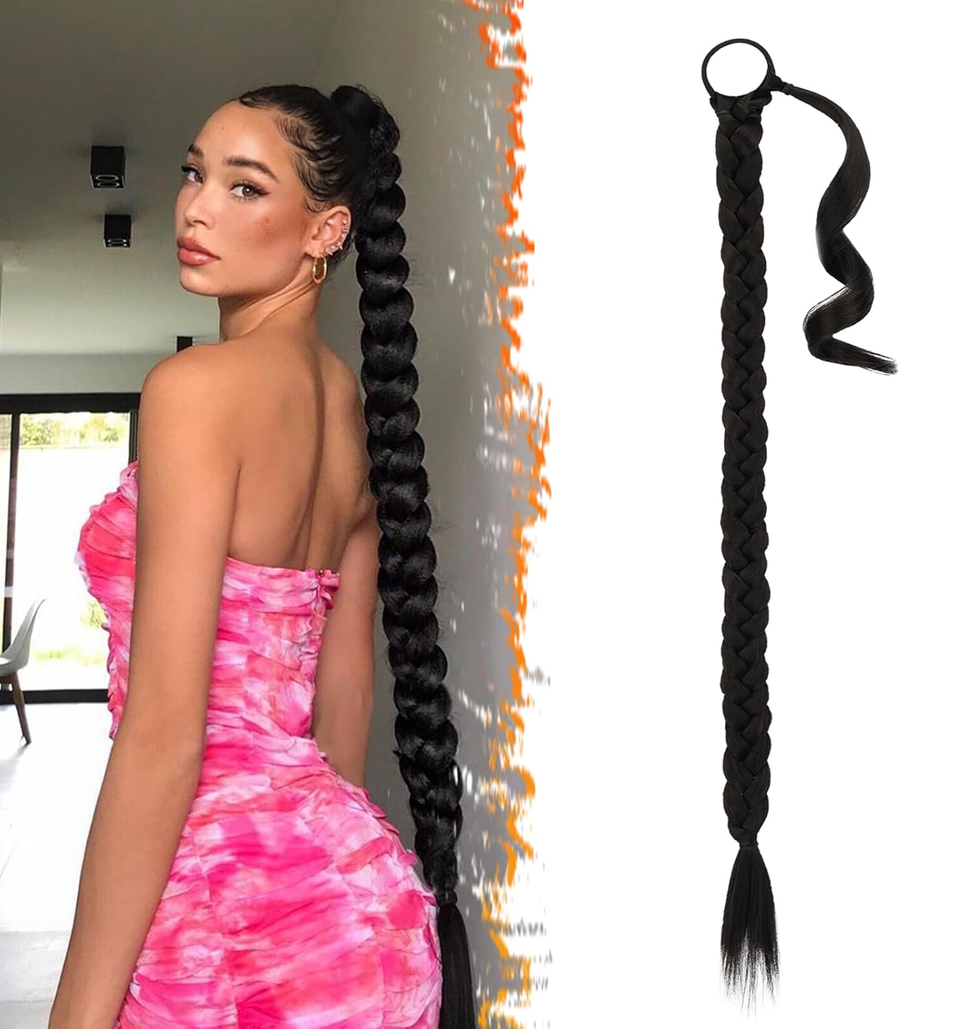 30 Inch Long Braided Ponytail Extension - Copper Red Wrap Around Hairpiece | Synthetic Hair for Women