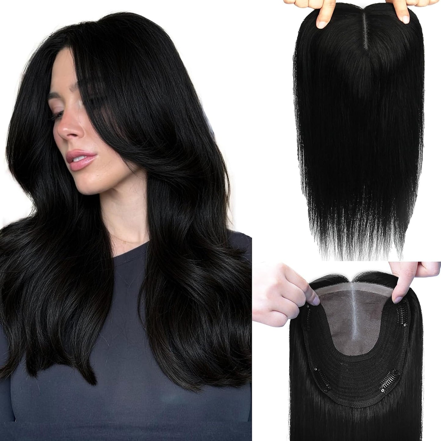 Hair Toppers for Women - Real Human Hair 6x7 Inch Large Base | Balayage Ash Brown to Golden Blonde, 12 Inch Volume Boost