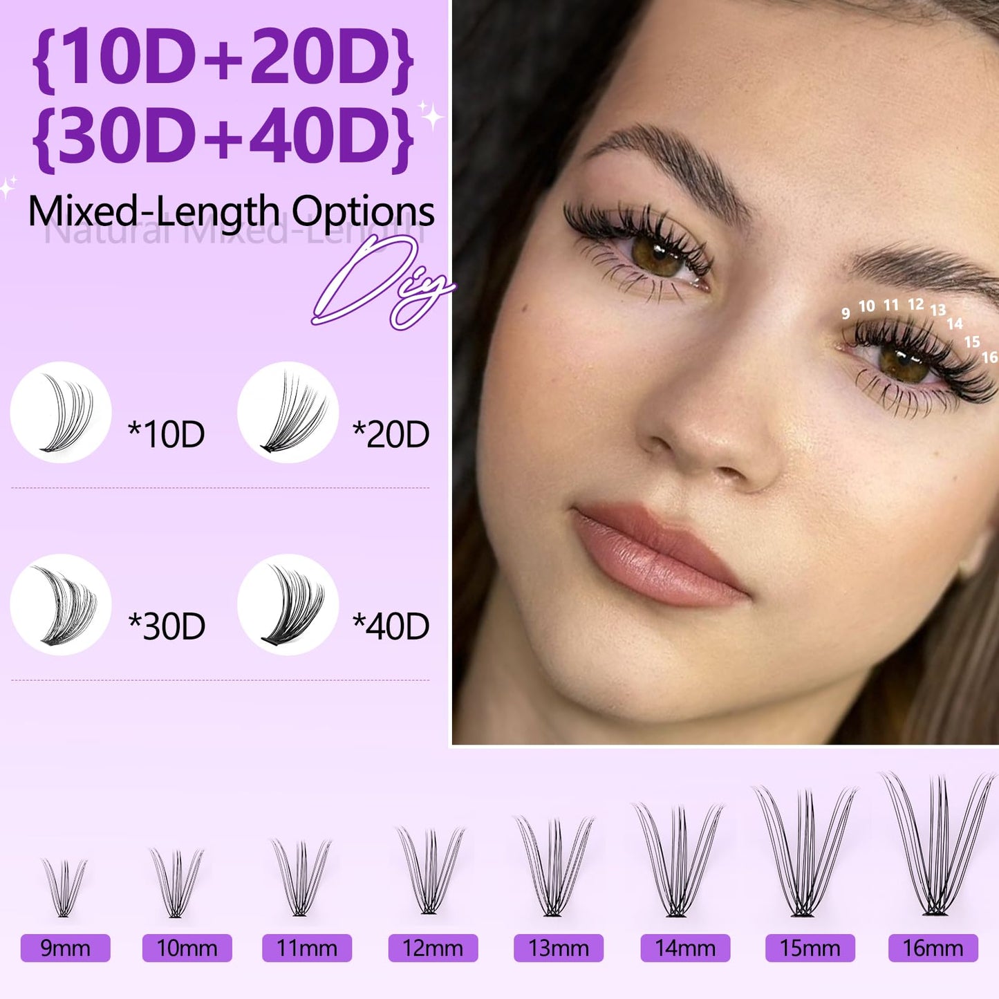 CMAYOME Lash Clusters Kit, 10D 20D 30D 40D Lash Extension Kit with Lash Bond and Seal, 640Pcs Eyelash Clusters with Lash Tweezers, Lash Remover and Eyelash Brush