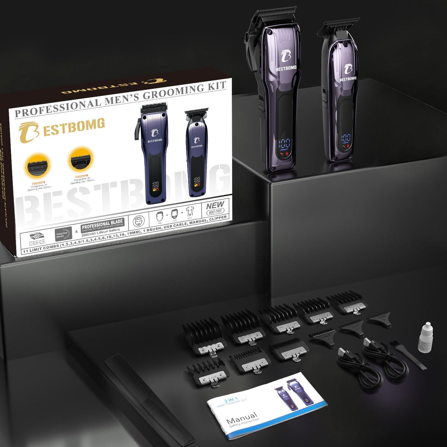 BESTBOMG® Professional Hair Clippers for Men, Clipper & Trimmer Set, Blue