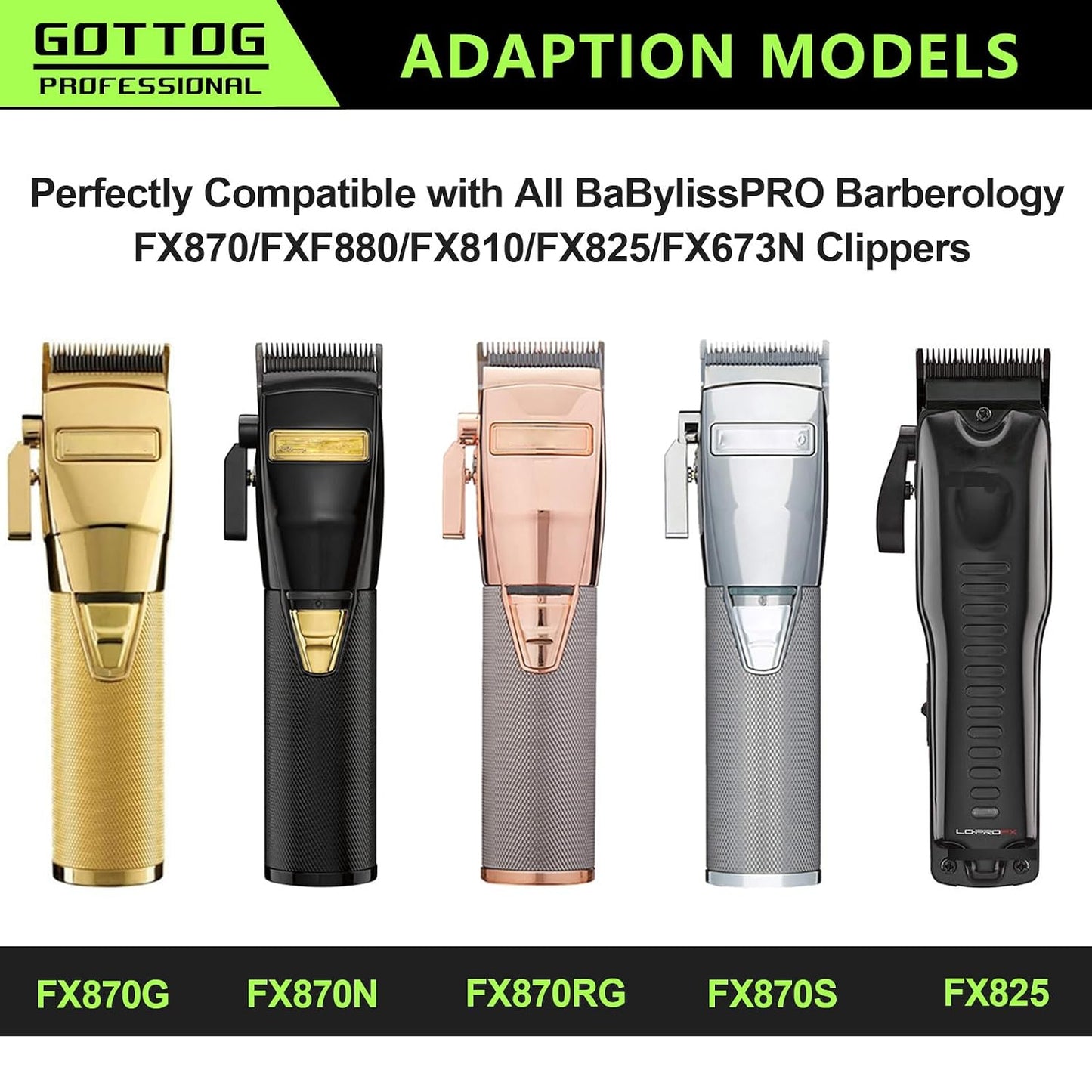 Replacement Blades for BaBylissPRO FX870, FX890, FX825 Clippers - DLC Fade Blade, Silver