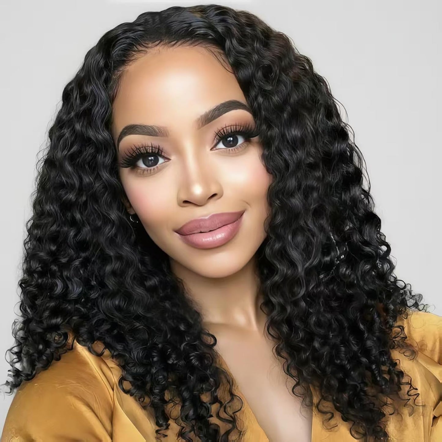 Half Wig Human Hair - 12 Inch Deep Wave Curly Half Wig | Seamless Flip Over Drawstring, Glueless, Natural Color